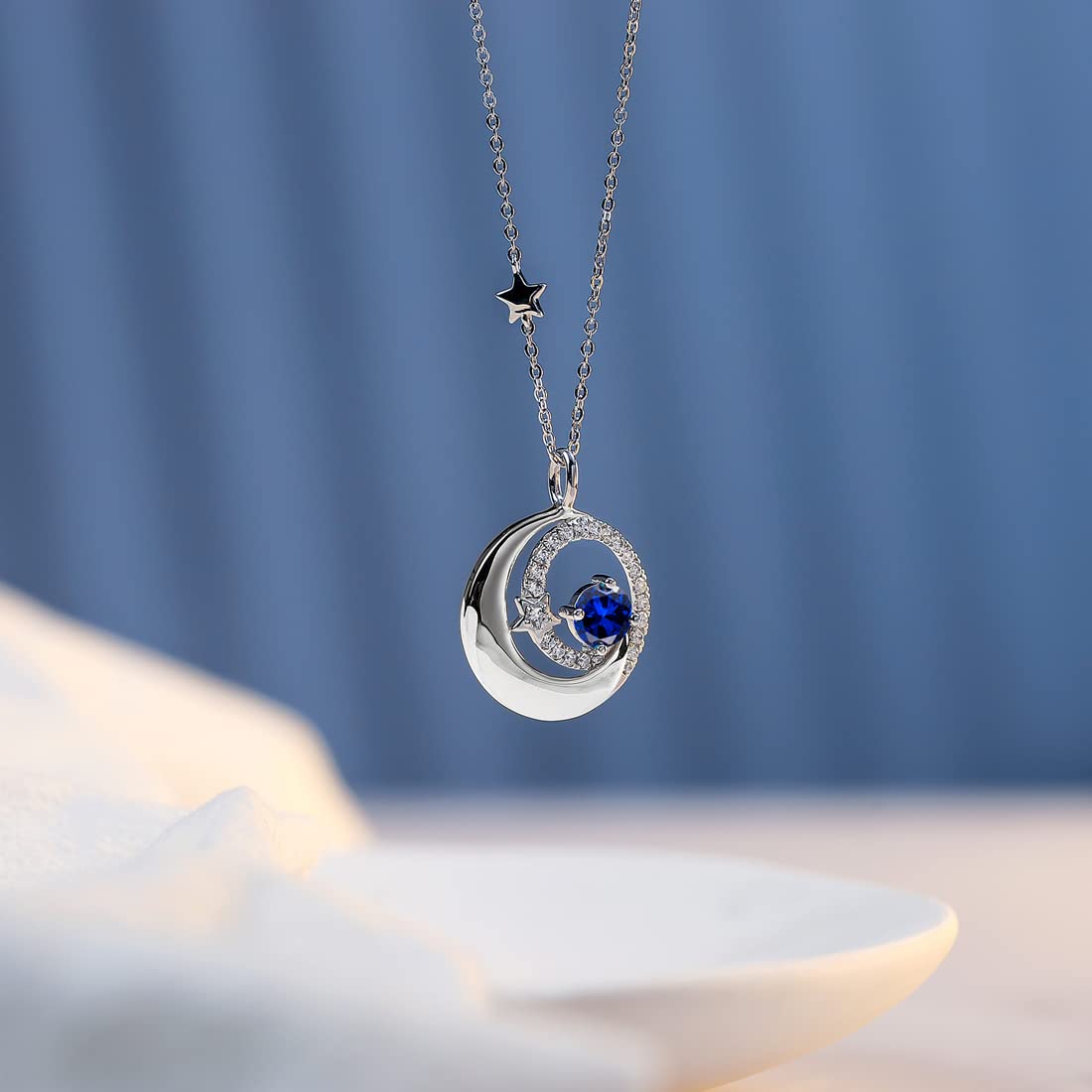 Jewelry Birthstone Necklaces 925 Sterling Silver Moon and Star