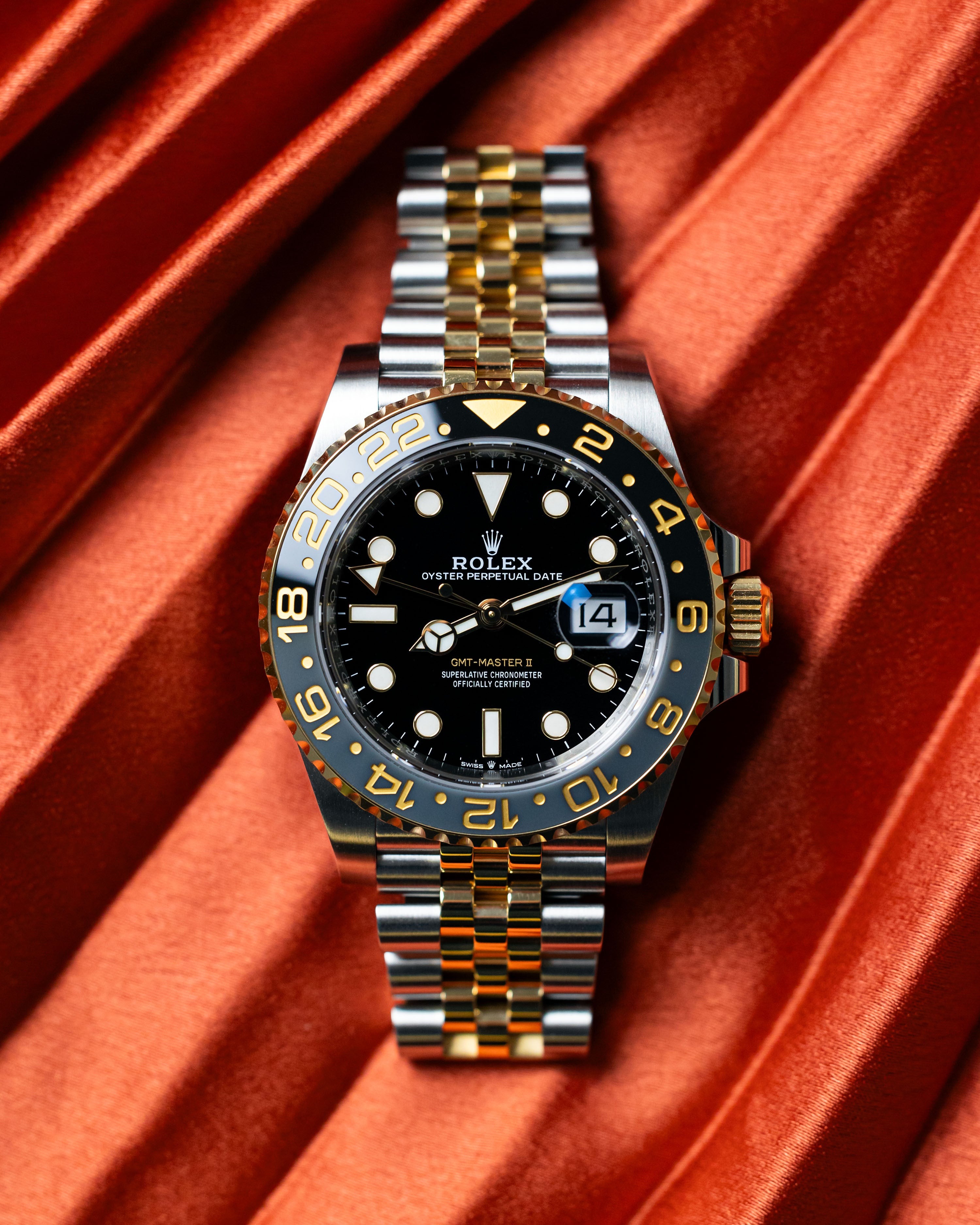 Rolex GMT Master ll Yellow Gold and Stainless Steel Black Dial Jubilee Bracelet Men's Watch M126713GRNR-0001