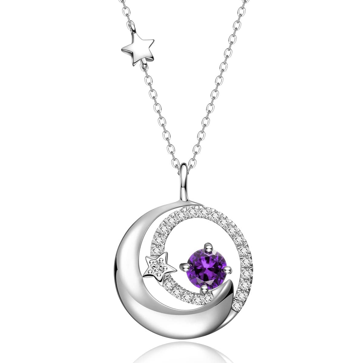 Jewelry Birthstone Necklaces 925 Sterling Silver Moon and Star