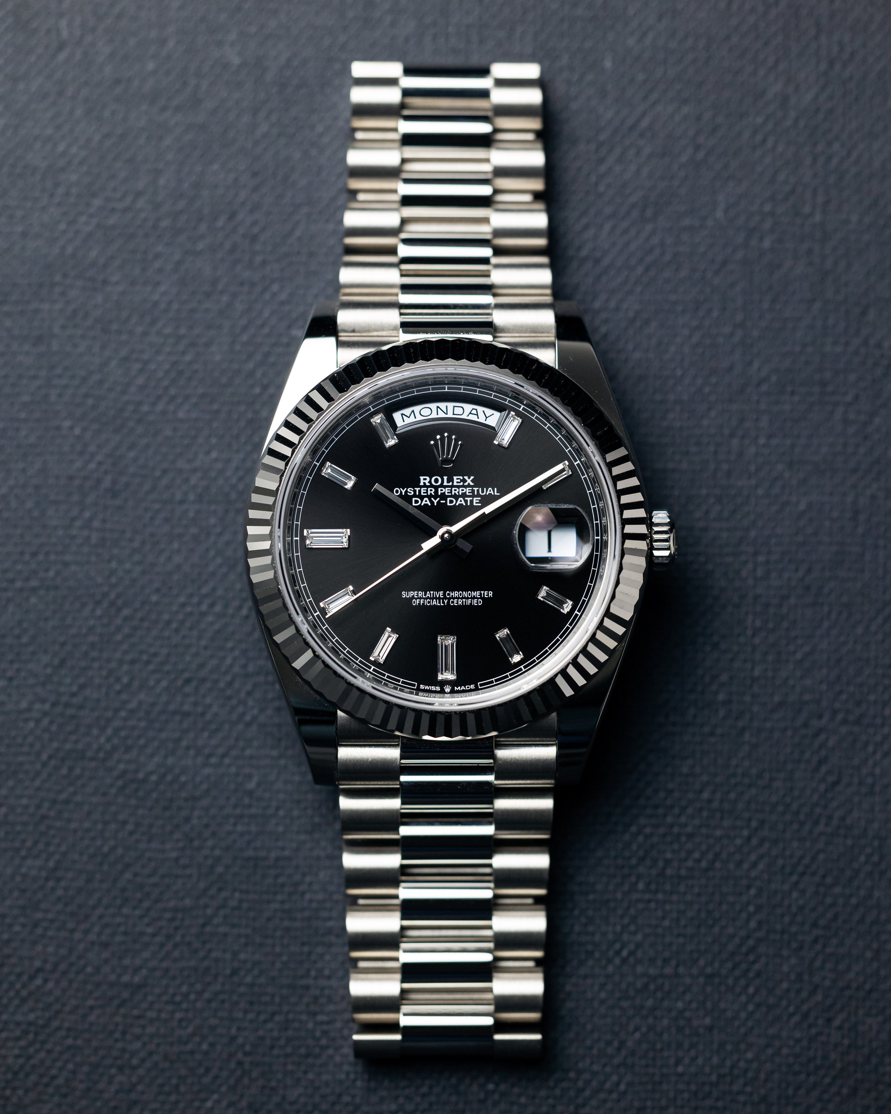 2022 Rolex Day-Date 40 White Gold/Black Diamond Dial 228239