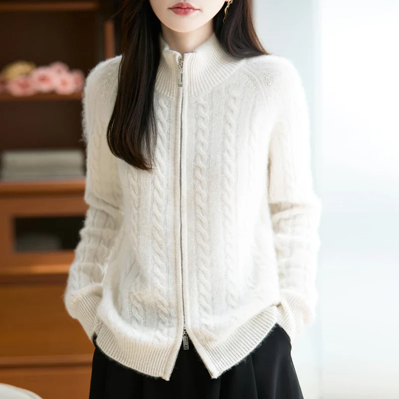 Merino Wool Zipper Cardigan Women