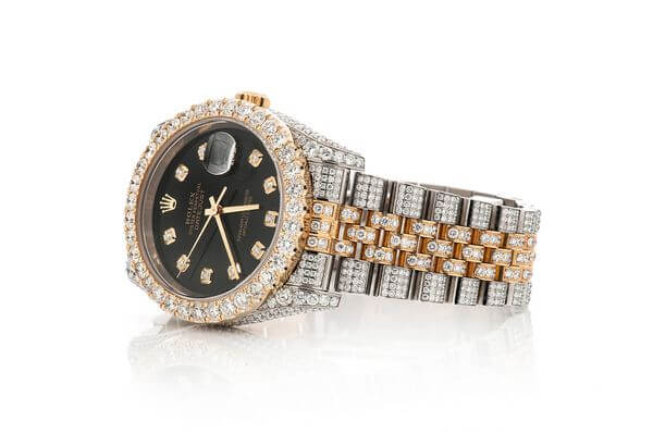 ICED OUT ROLEX DATEJUST 36MM TWO TONE BLACK DIAL AUTOMATIC WATCH 16.00CT