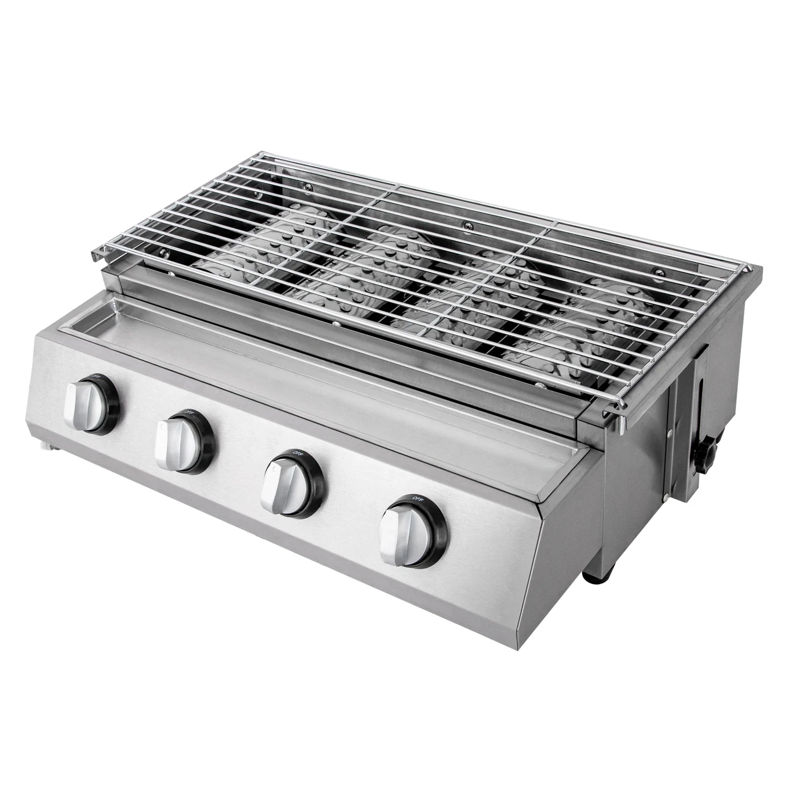 Stainless Steel Smokeless Barbecue Grill 4 Burners Outdoor Grill Portable BBQ LPG Gas Removable Grill for Patio Garden