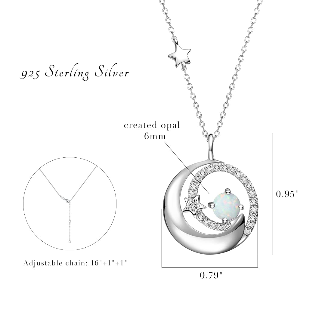 Jewelry Birthstone Necklaces 925 Sterling Silver Moon and Star