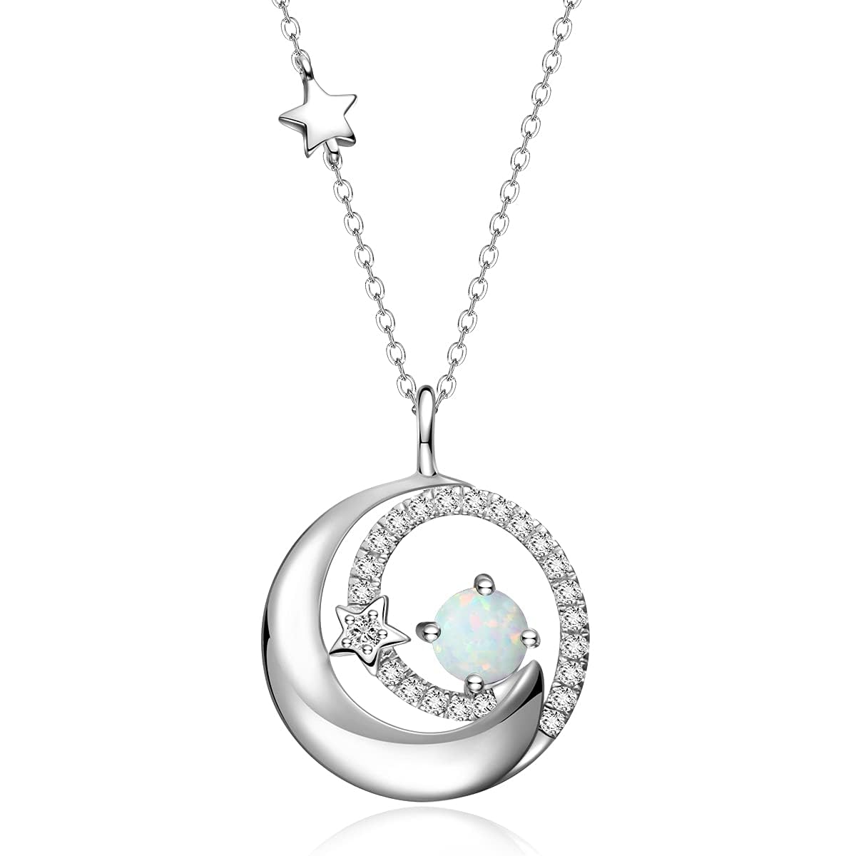 Jewelry Birthstone Necklaces 925 Sterling Silver Moon and Star
