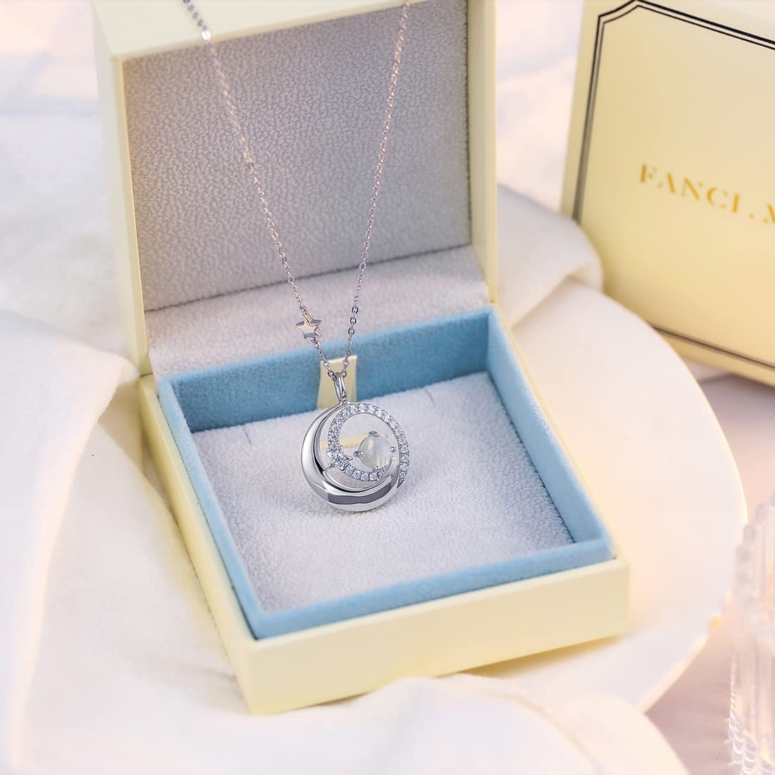 Jewelry Birthstone Necklaces 925 Sterling Silver Moon and Star