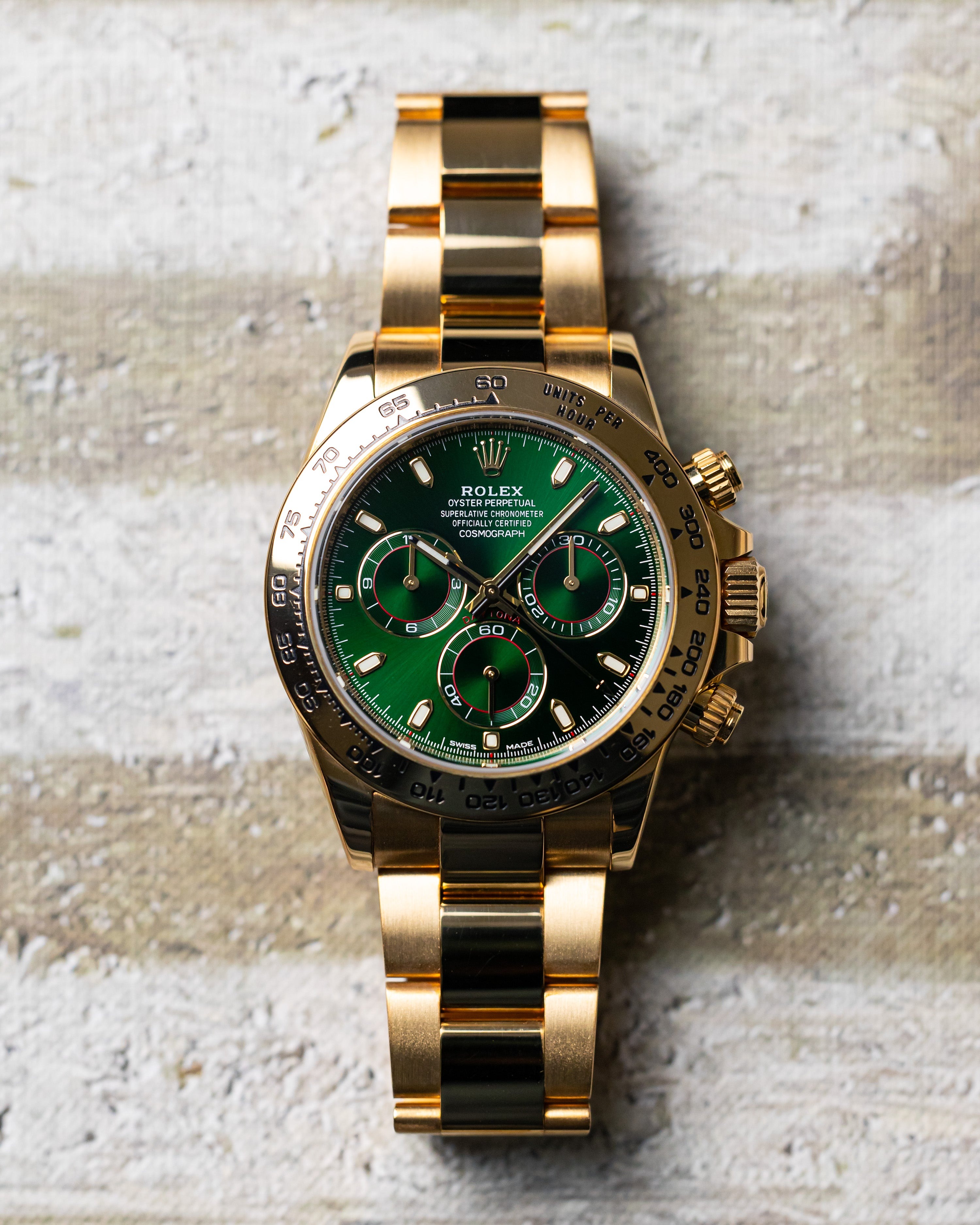 Rolex Cosmograph Daytona Oyster Yellow Gold Green Dial 116508-0013 Replica