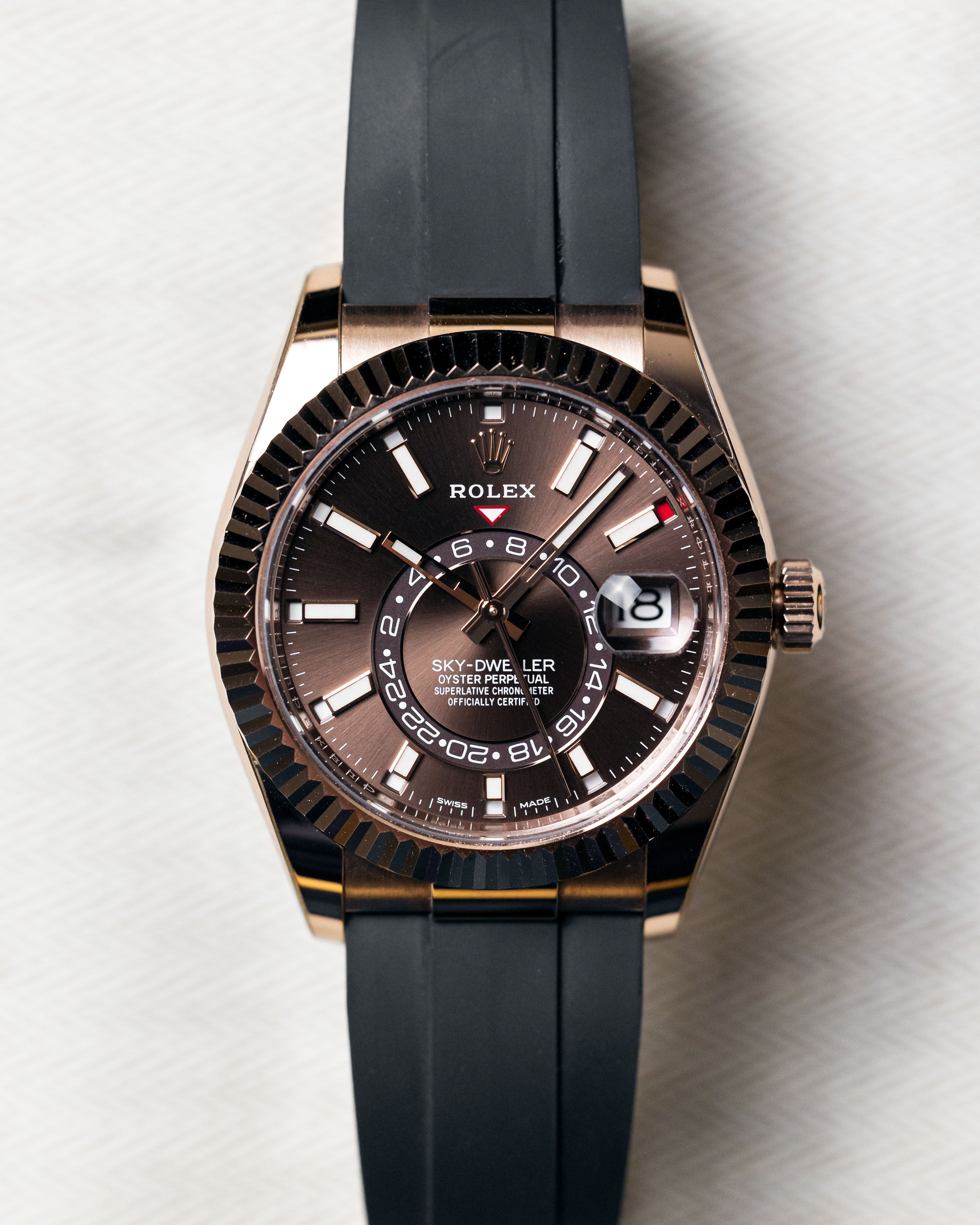 2021 Rolex Sky-Dweller Rose Gold Oysterflex Chocolate dial