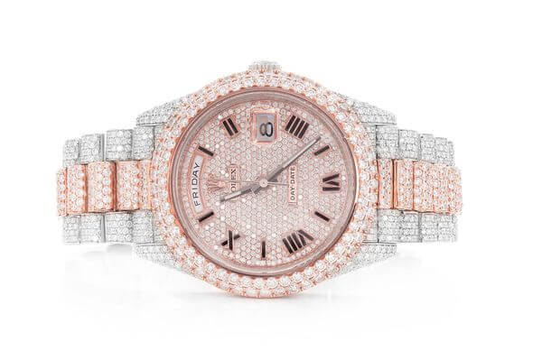 ICED OUT ROLEX FOR SALE DAY-DATE 40MM AUTOMATIC WATCH TWO TONE MOISSANITE 23.43ctw