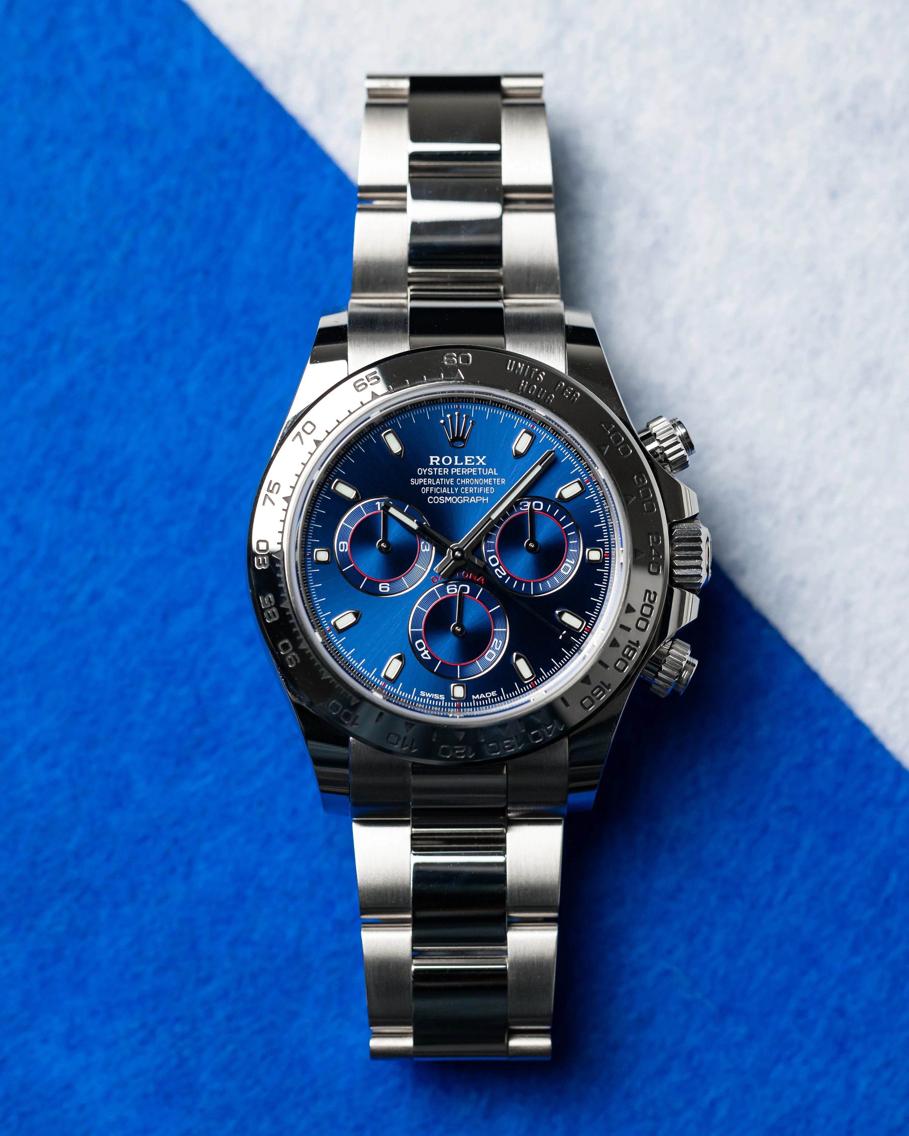 Rolex Cosmograph Daytona 116509 Blue Index Oyster White Gold Mens Watch