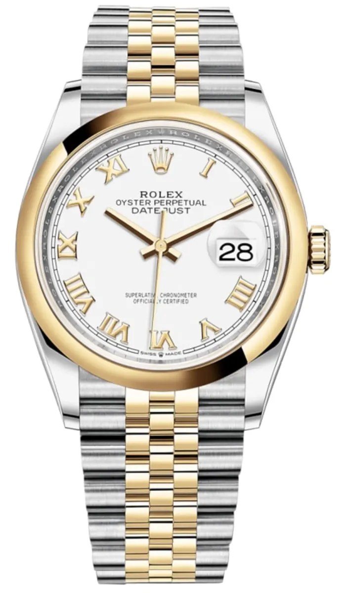 Rolex Datejust 36 Steel & Yellow Gold White Roman Dial Women's Watch M126203-0029