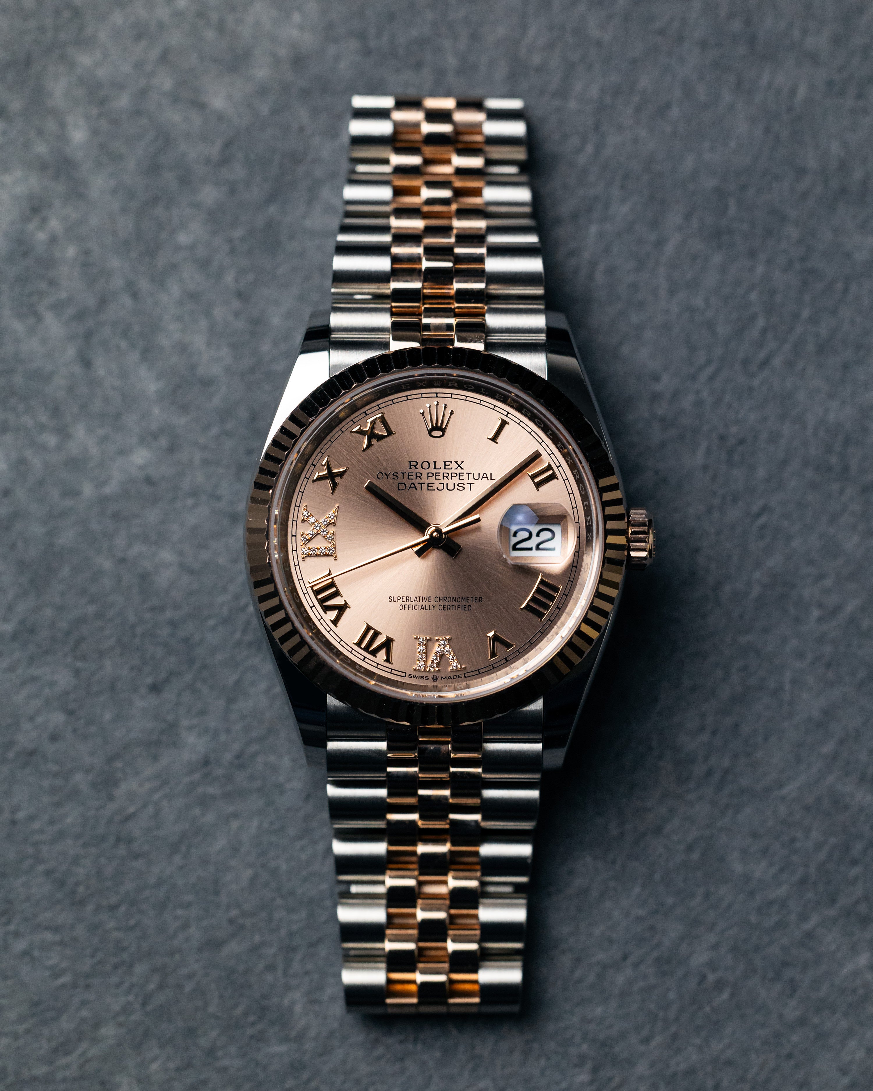 Rolex Datejust 36 Steel & Everose Gold Rose Diamond Pave Roman Dial Women's Watch M126231-0027