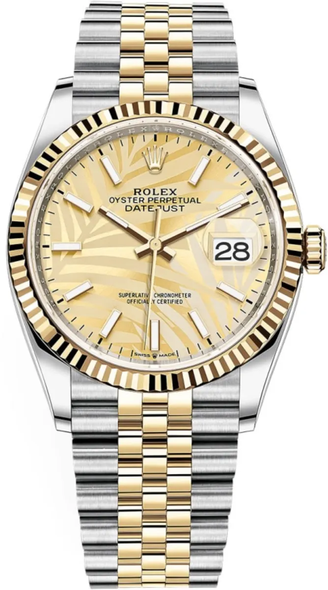 Rolex Datejust 36 Steel & Yellow Gold Golden Palm-Motif Dial Women's Watch M126233-0037