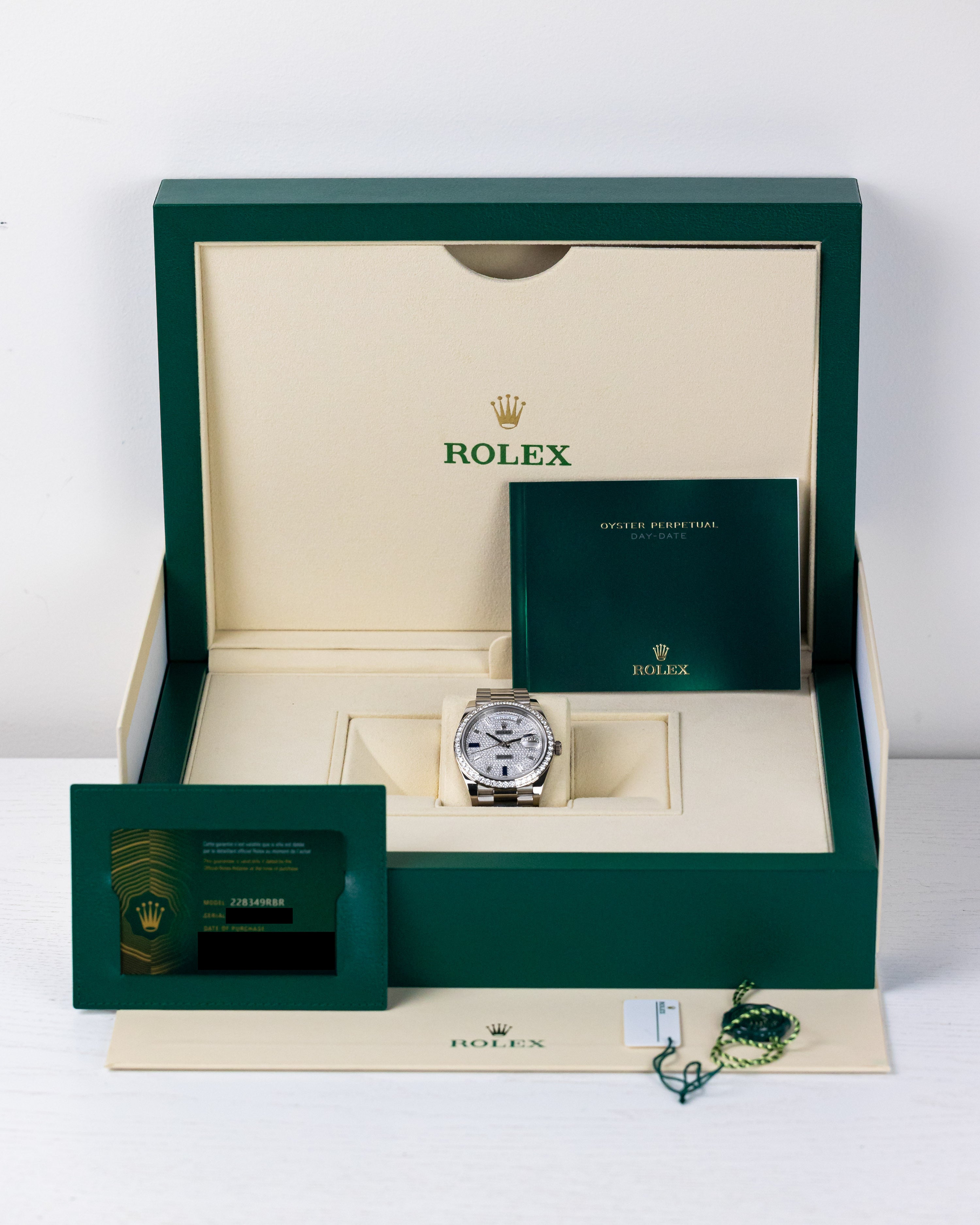 2023 Rolex Day-Date 40 White Gold Diamond Bezel & Paved Dial