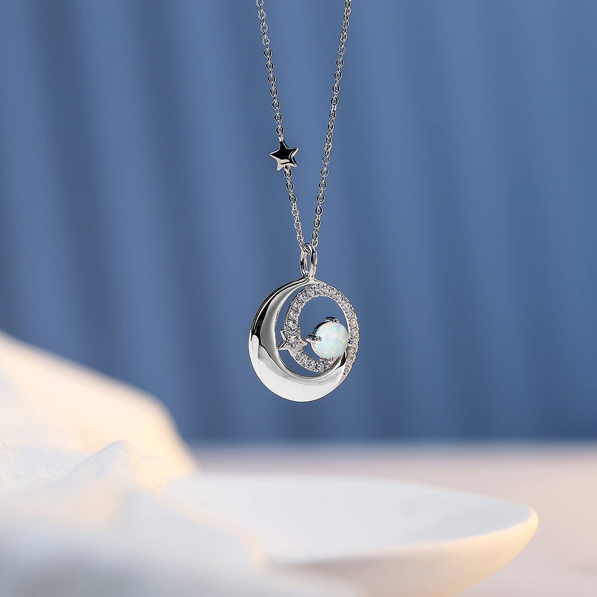 Jewelry Birthstone Necklaces 925 Sterling Silver Moon and Star