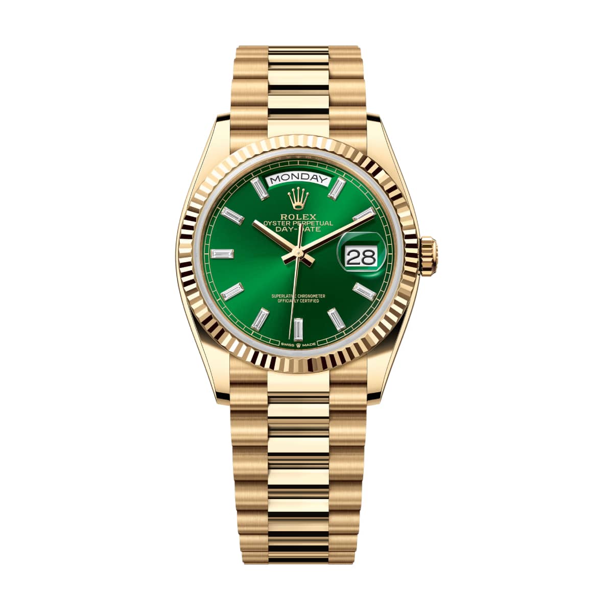 Rolex 2024 Day-Date 128238-0130 Green Dial Yellow Gold Bracelet