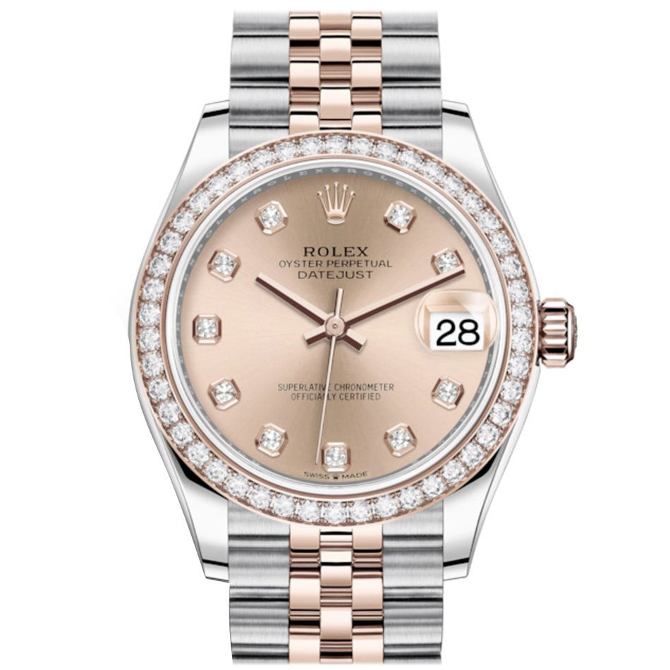 Rolex Datejust 31 Rosé Diamonds Dial Diamond Bezel Rose Gold Two Tone Jubilee Watch 278381RBR 278381