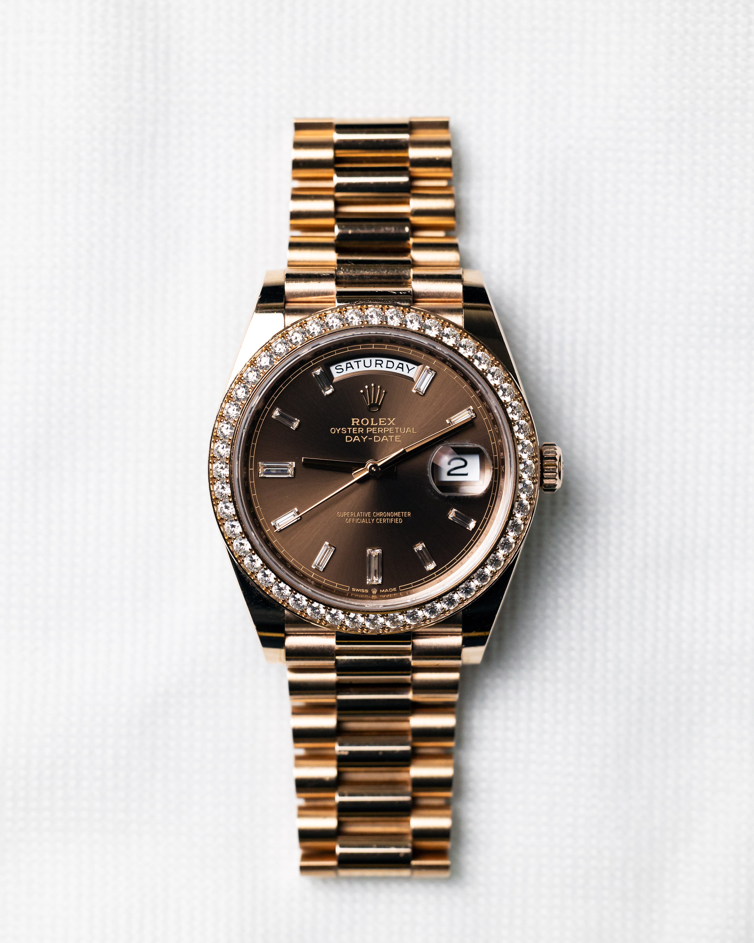 Rolex Day-Date 18k Everose Gold Chocolate Diamond Dial Men's Watch 40mm M228345RBR-0006