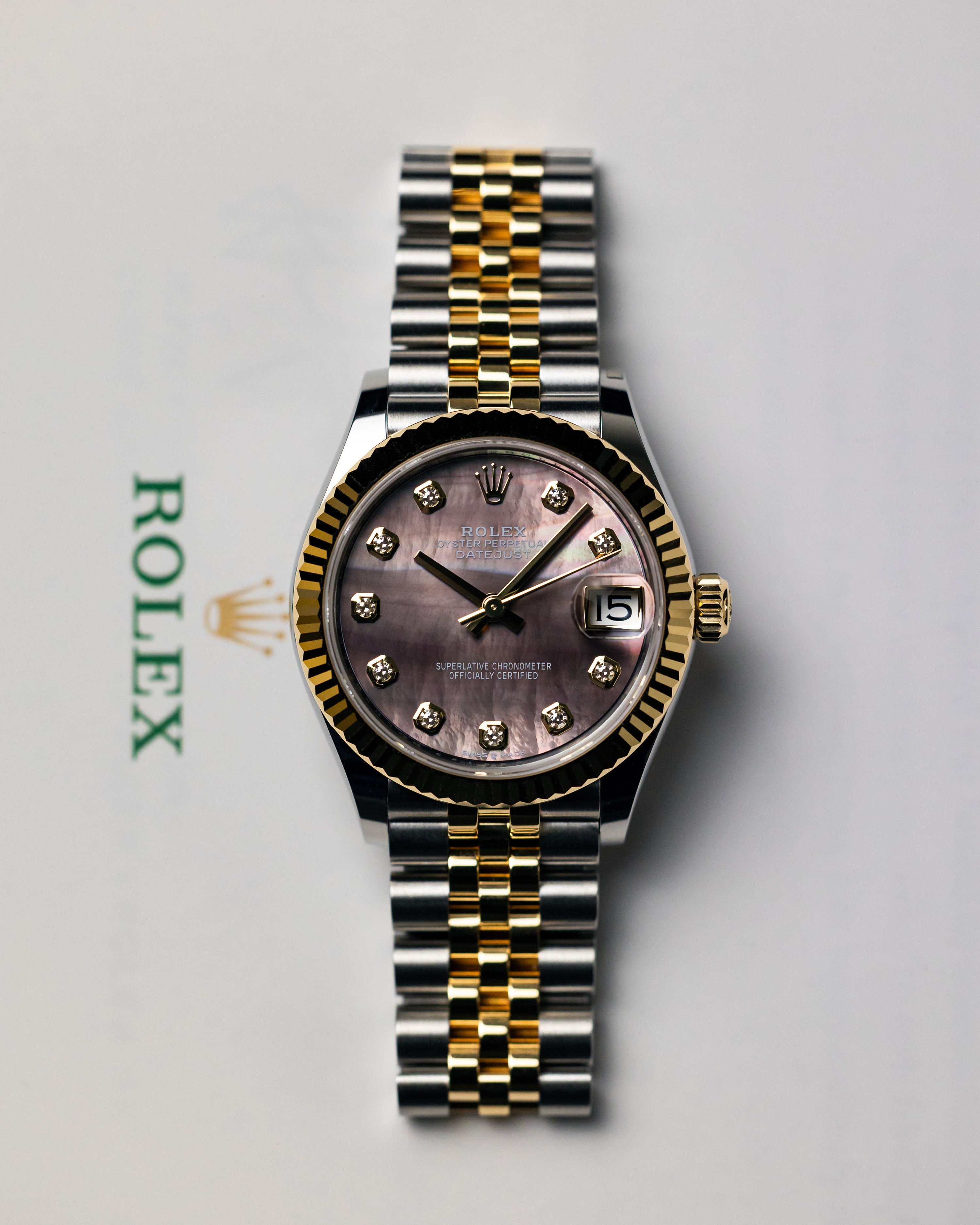 2024 Rolex Datejust 31mm Black Mother of Pearl Diamond Dial