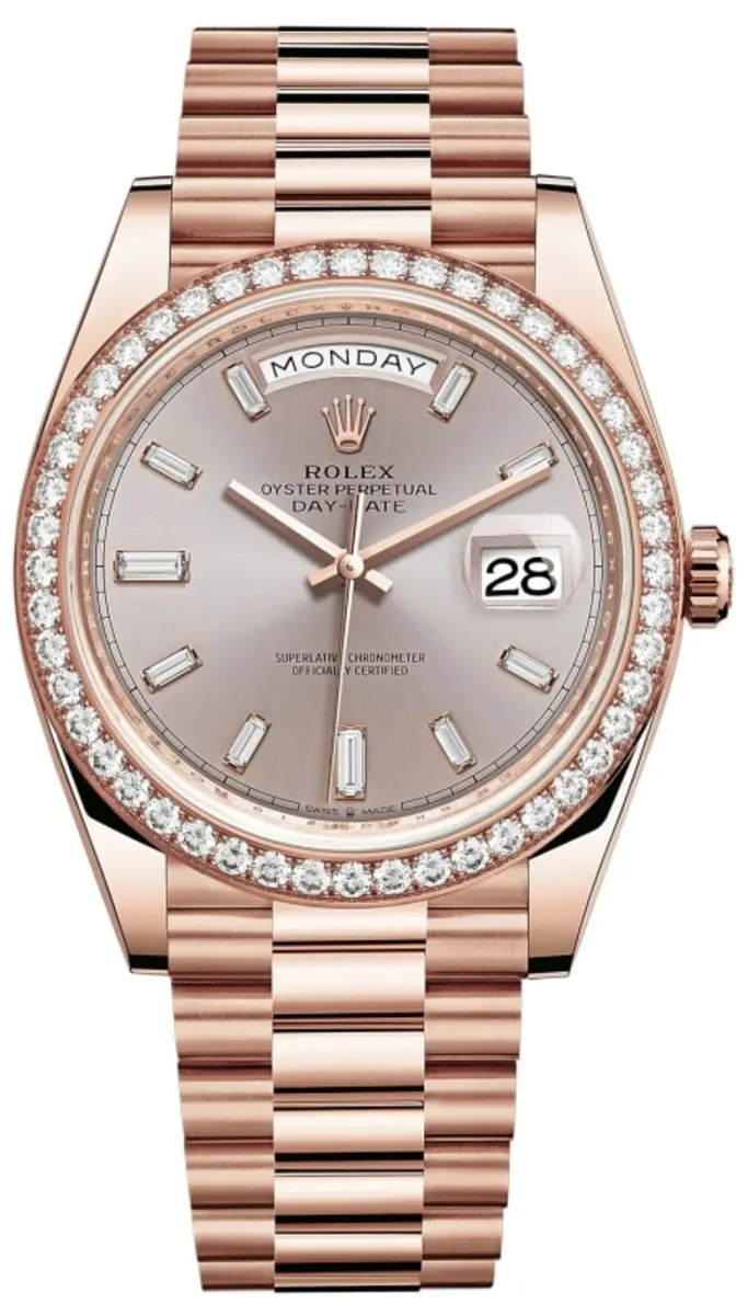 Rolex Day-Date 40 18k Everose Gold Sundust Diamond Dial Diamond Bezel Men's Watch M228345RBR-0007
