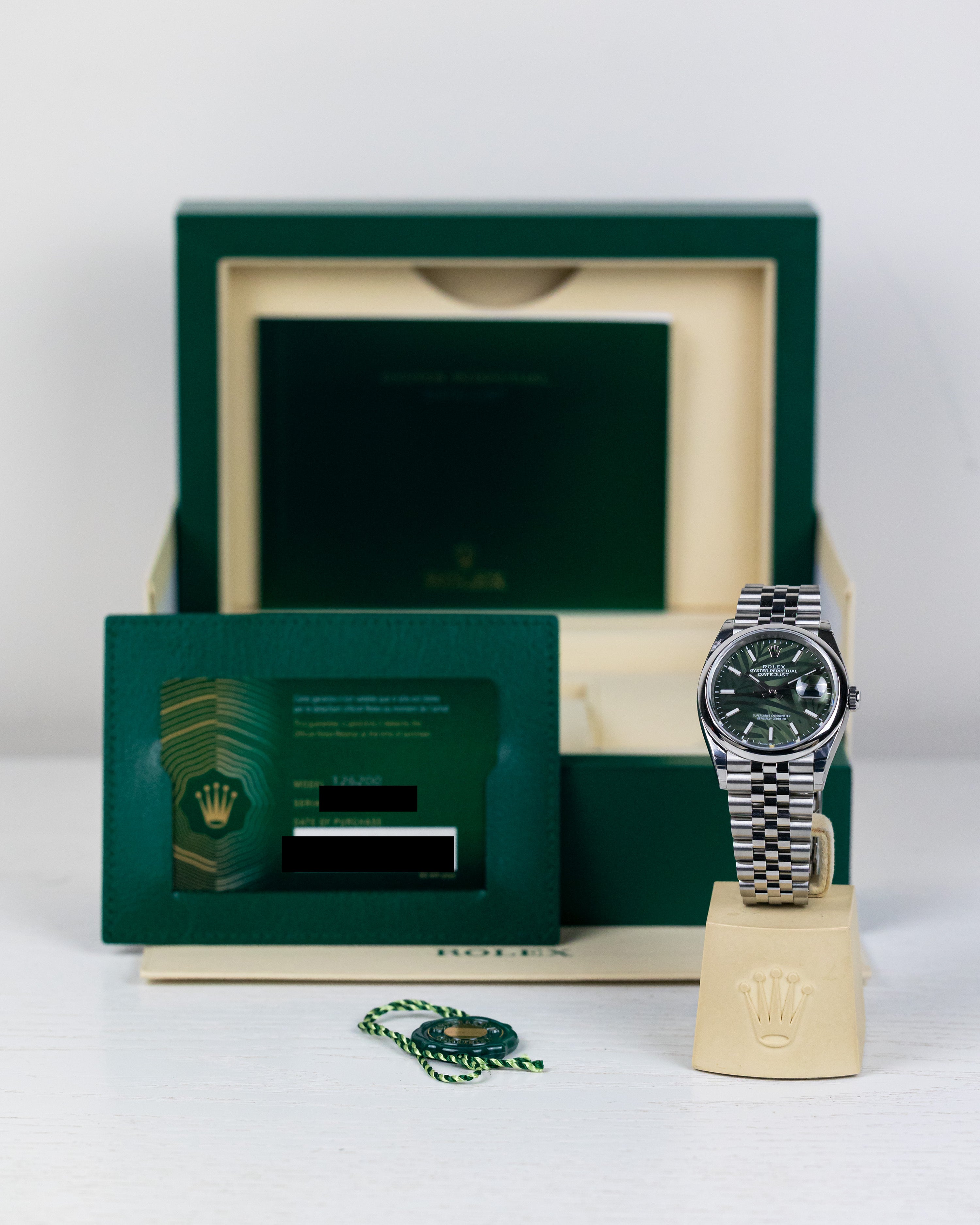 Rolex Datejust 36 Steel & White Gold Olive Green Palm-Motif Dial Women's Watch M126234-0047