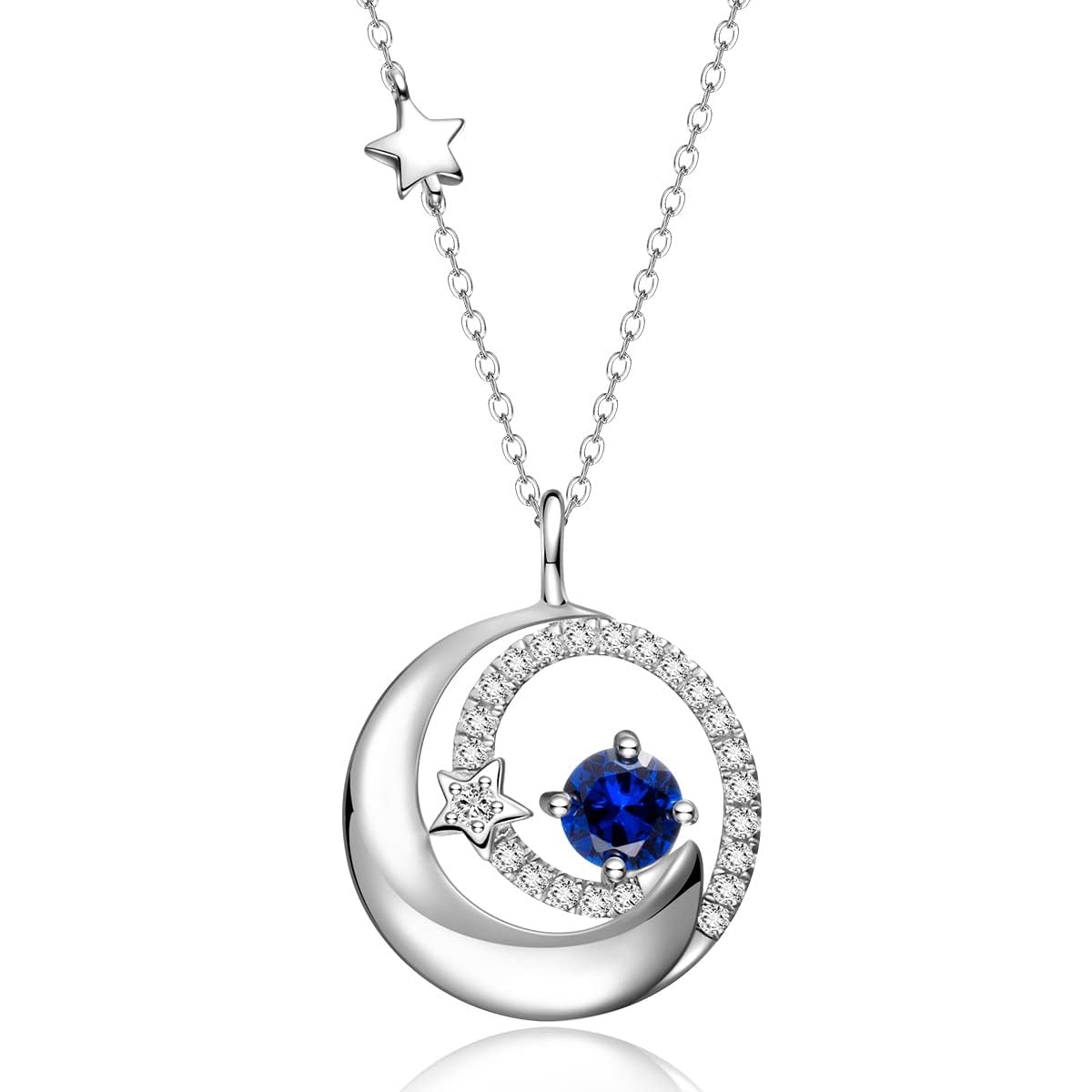 Jewelry Birthstone Necklaces 925 Sterling Silver Moon and Star