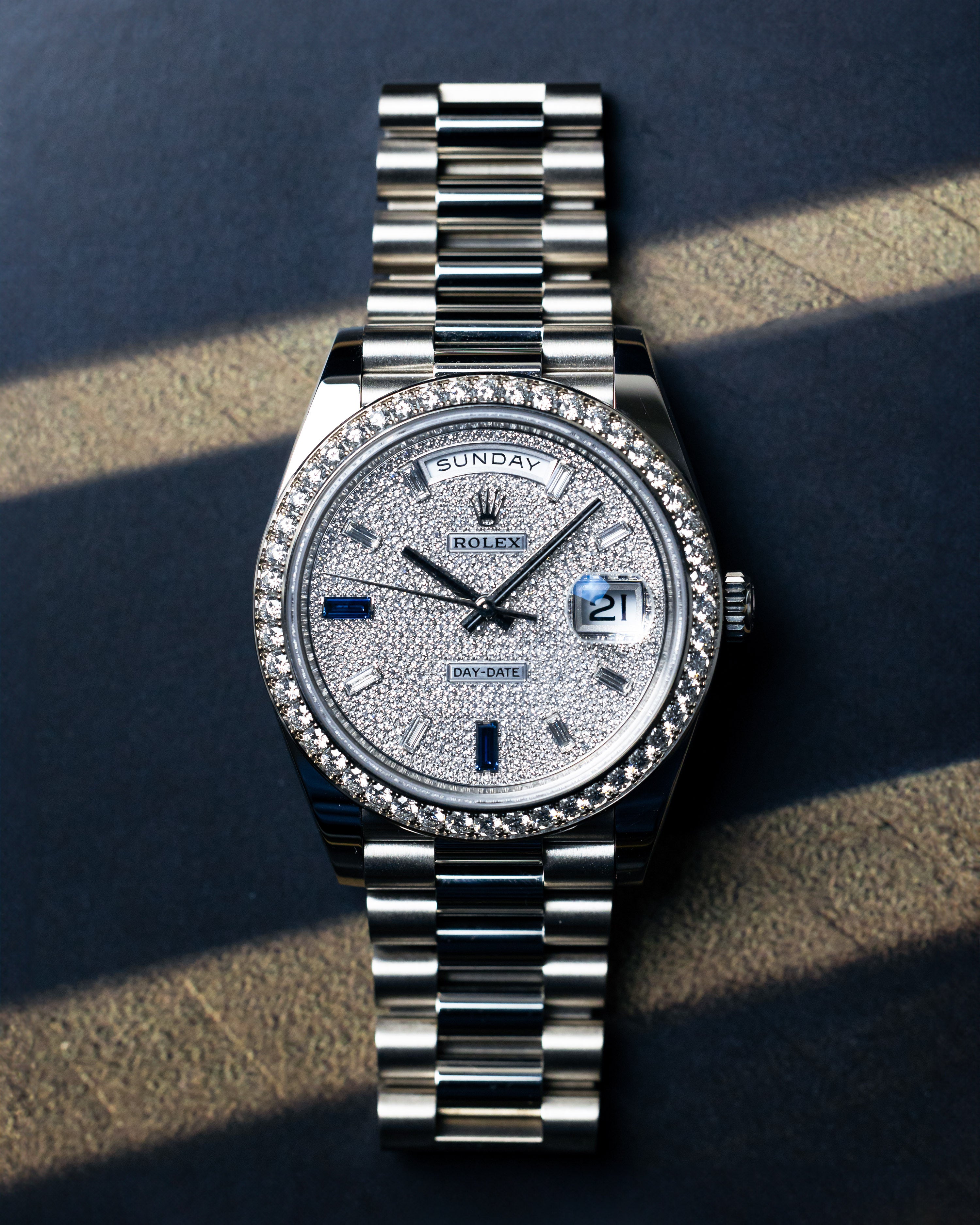 2023 Rolex Day-Date 40 White Gold Diamond Bezel & Paved Dial
