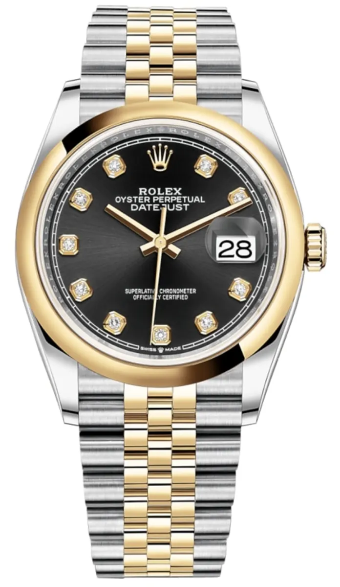 Rolex Datejust 36 Steel & Yellow Gold Black Diamond Dial Women's Watch M126203-0021