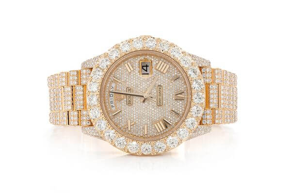 ROLEX DAY-DATE 40MM YELLOW GOLD AUTOMATIC STAINLESS STEEL WATCH FULL ICED MOISSANITE 23.00CT