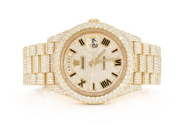 ICED OUT WATCHES ROLEX DAY-DATE 40MM AUTOMATIC YELLOW GOLD MOISSANITE 20.30CT