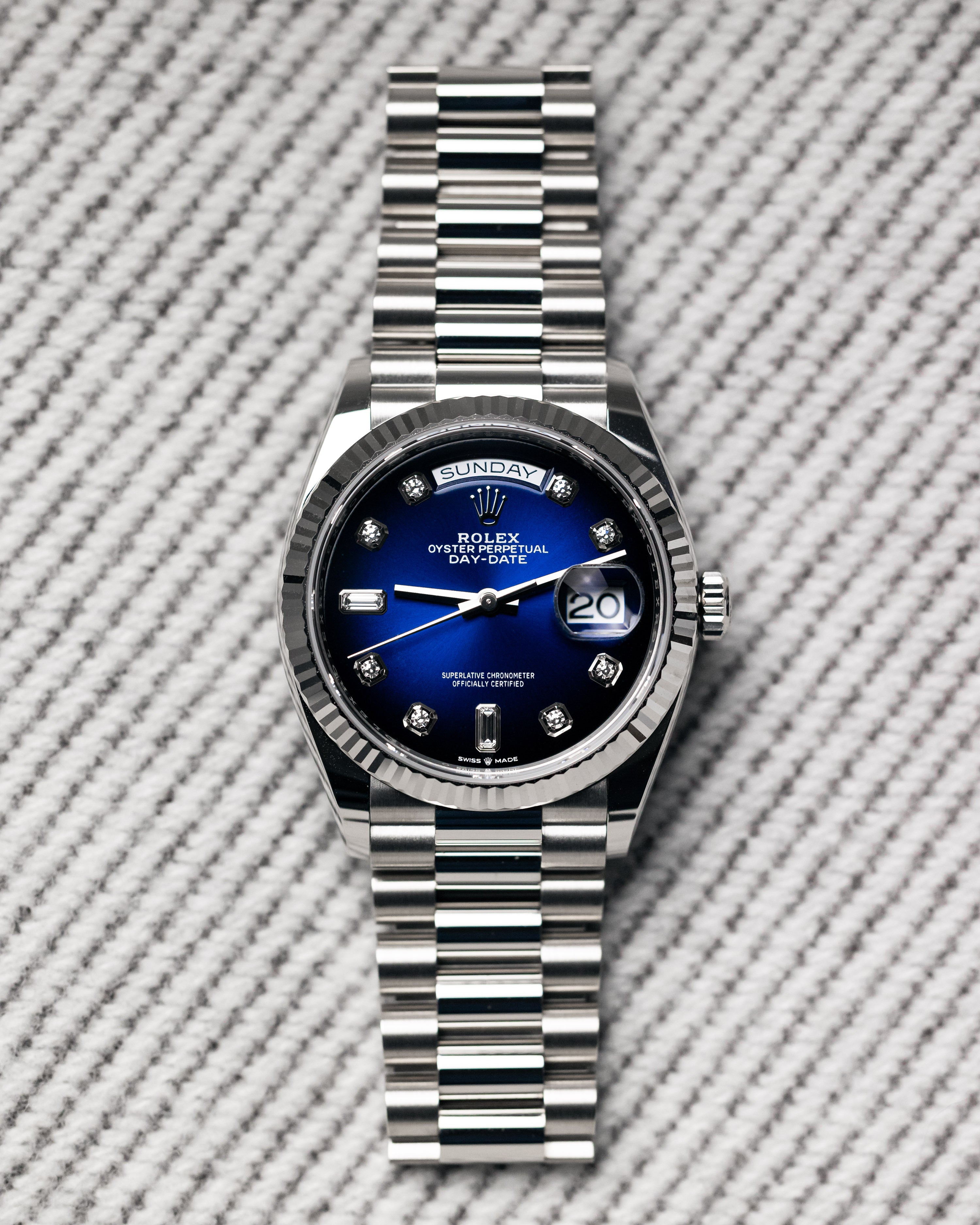 2022 Rolex Day-Date 36mm Blue Ombre, diamond dial 128239