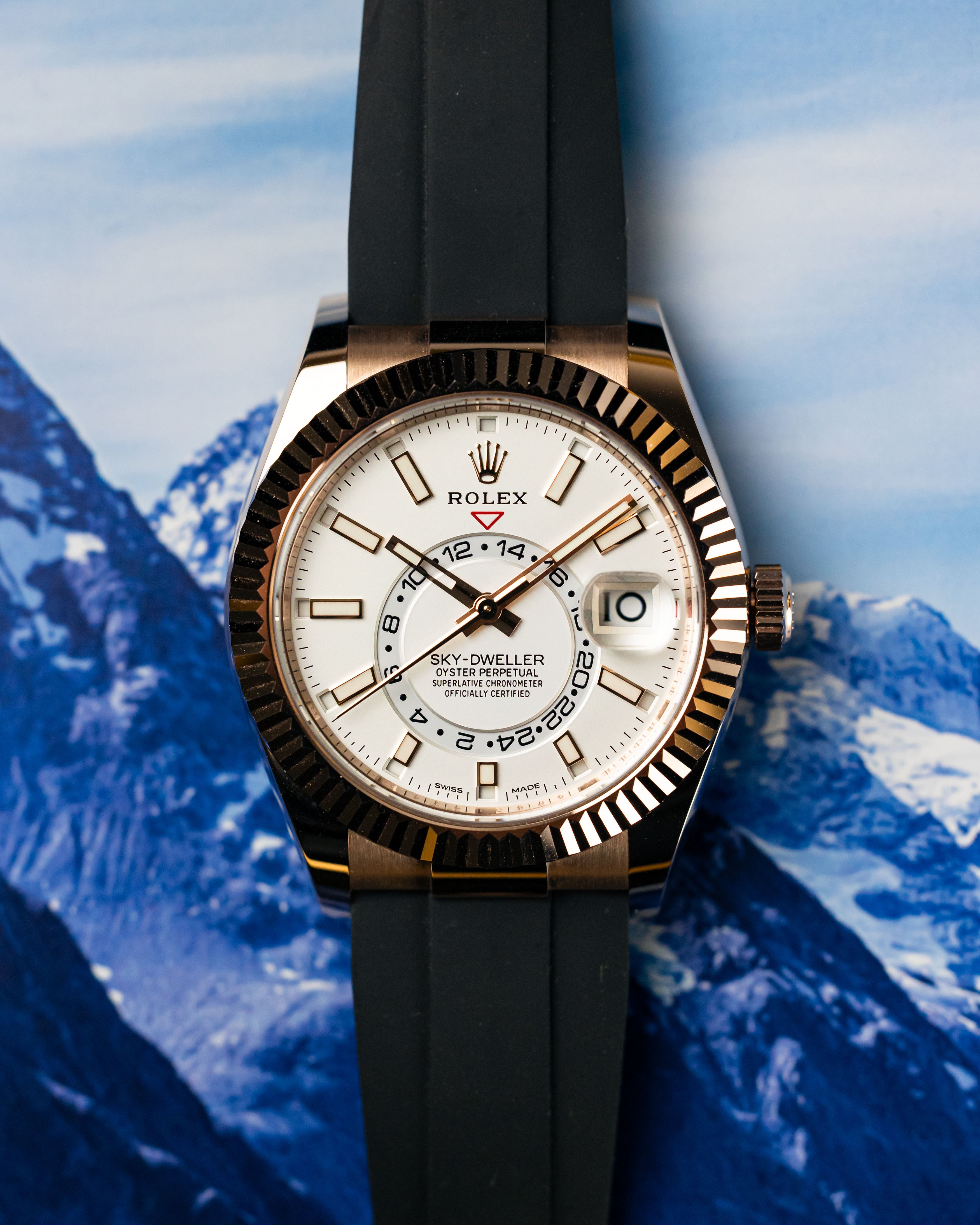 2023 Rolex Sky-Dweller rose gold oysterflex white dial