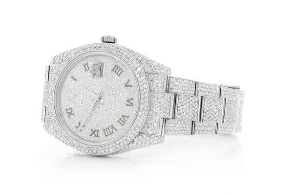ROLEX DATEJUST ICED OUT 41MM SILVER AUTOMATIC STAINLESS STEEL WATCH FULL MOISSANITE 23.50CT
