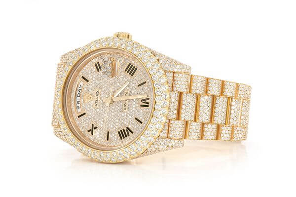 ICED OUT WATCHES ROLEX DAY-DATE 40MM AUTOMATIC YELLOW GOLD MOISSANITE 20.30CT