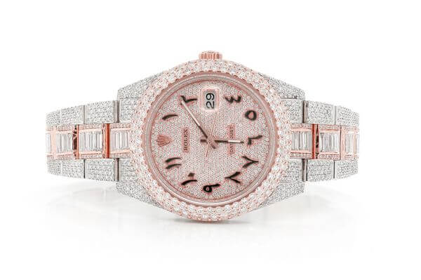 DIAMOND WATCH ICED OUT ROLEX DATEJUST 41MM TWO TONE HEBREW DIAL AUTOMATIC STAINLESS STEEL MOISSANITE 21.20CT