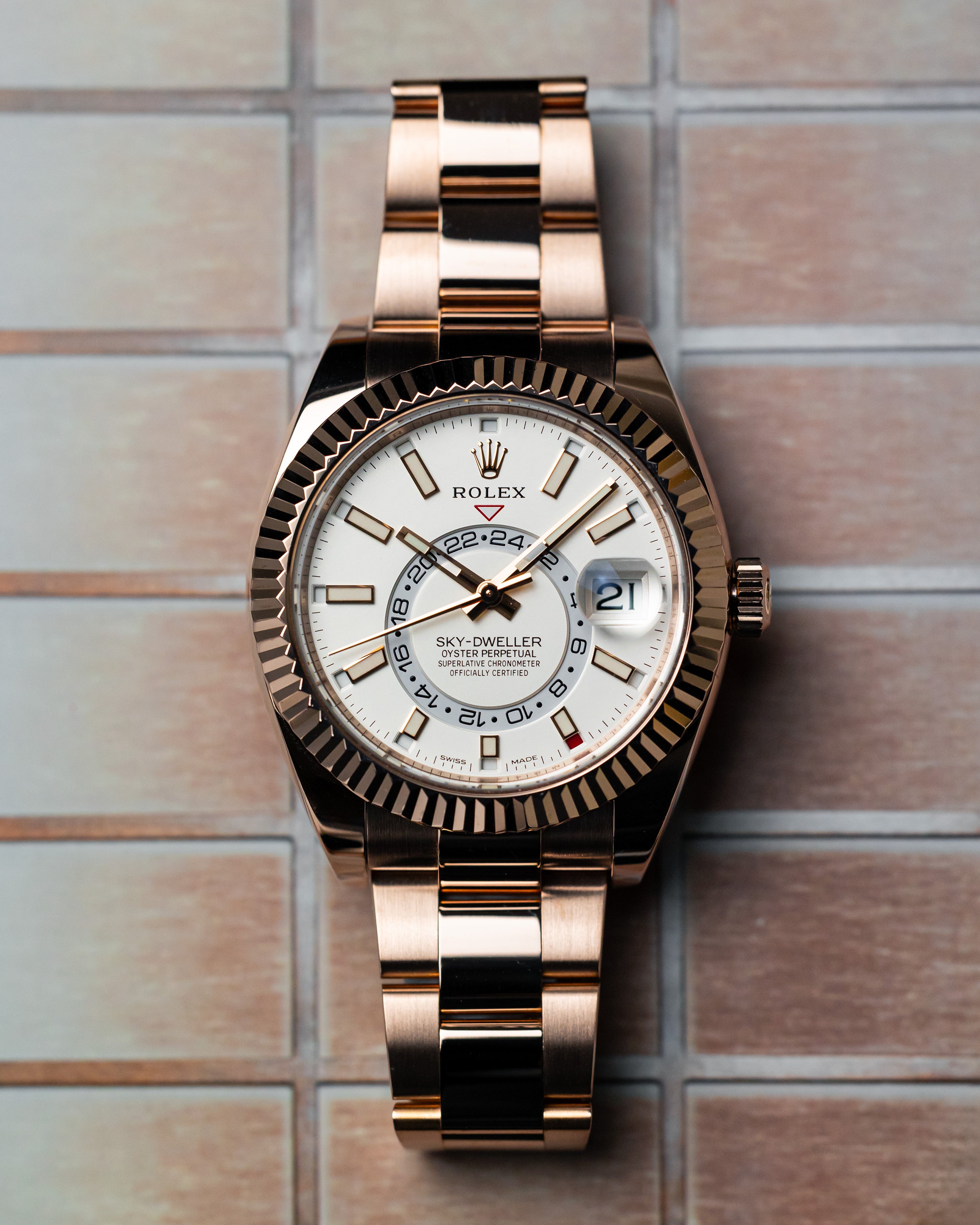 2021 Rolex Sky-Dweller Rose Gold White Dial