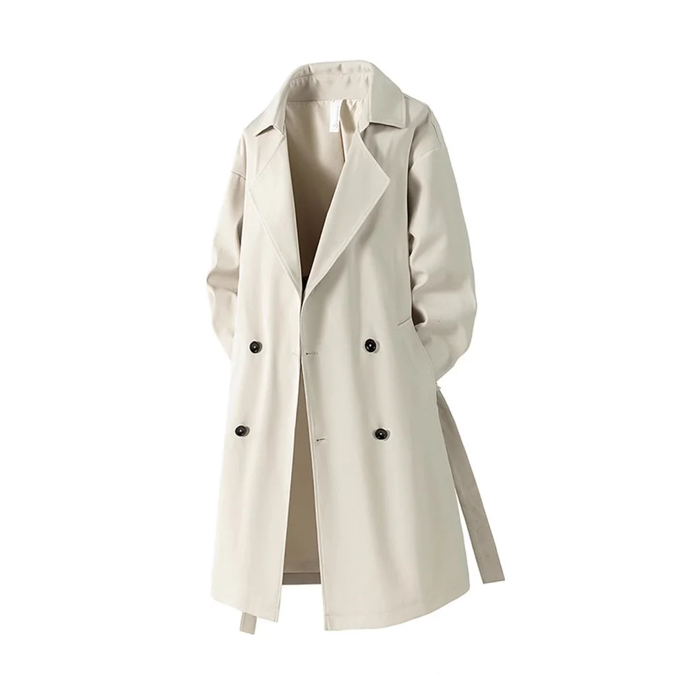 Autumn Mens Long Coat American Streetwear Vintage Over Knee Trench Coat Casual Retro Waterproof Windbreaker