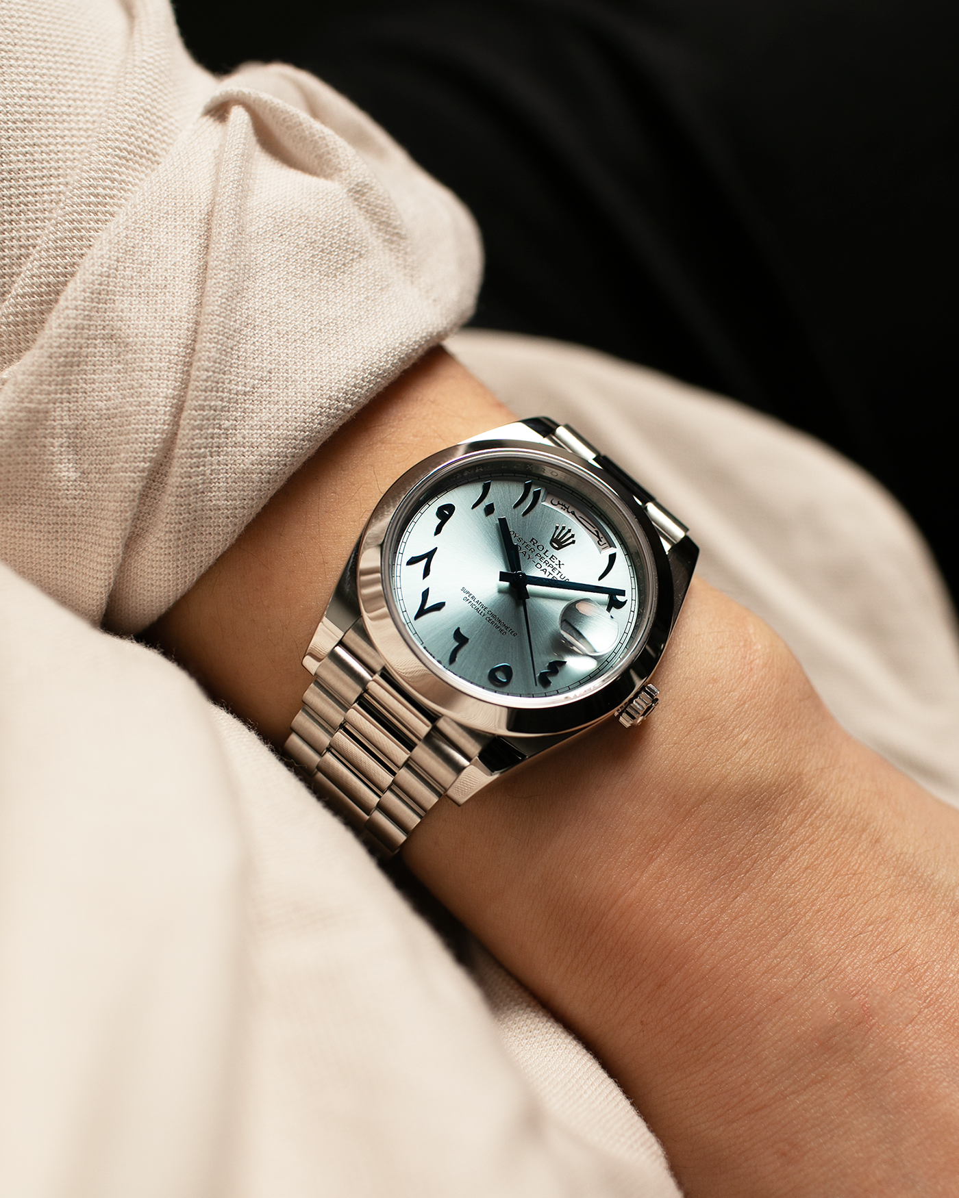 Rolex Day-Date President 40 Ice Blue Arabic Dial Platinum Watch 228206