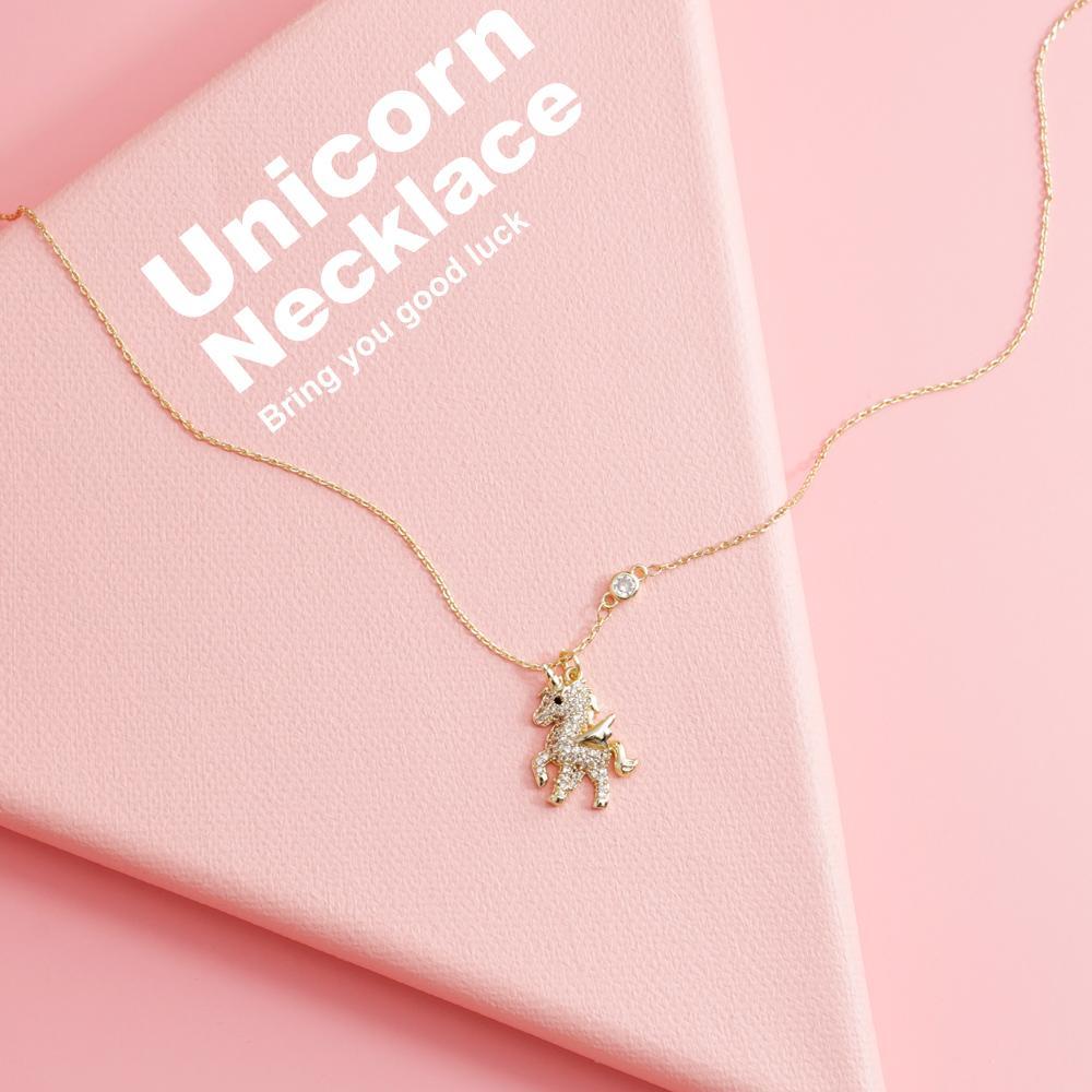 For Girl Shiny Diamond Unicorn Necklace jewelry