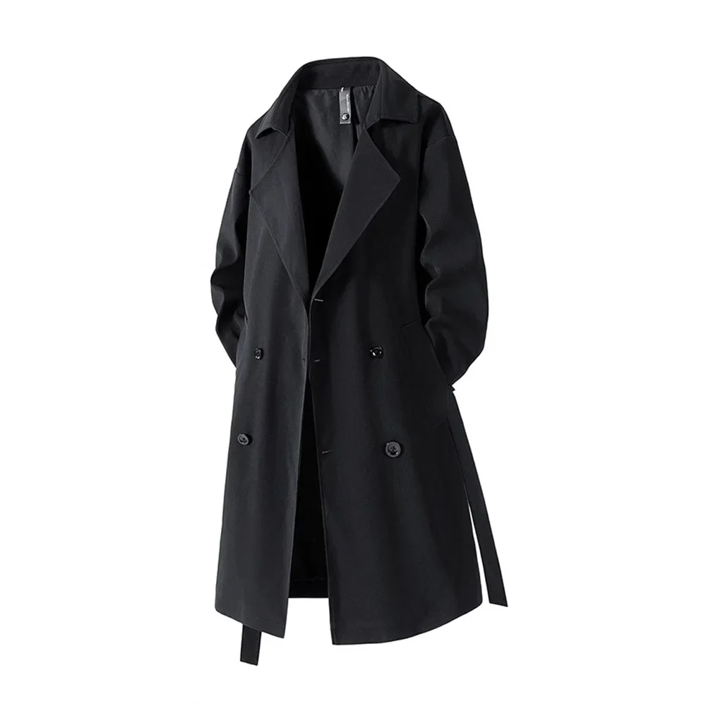 Autumn Mens Long Coat American Streetwear Vintage Over Knee Trench Coat Casual Retro Waterproof Windbreaker