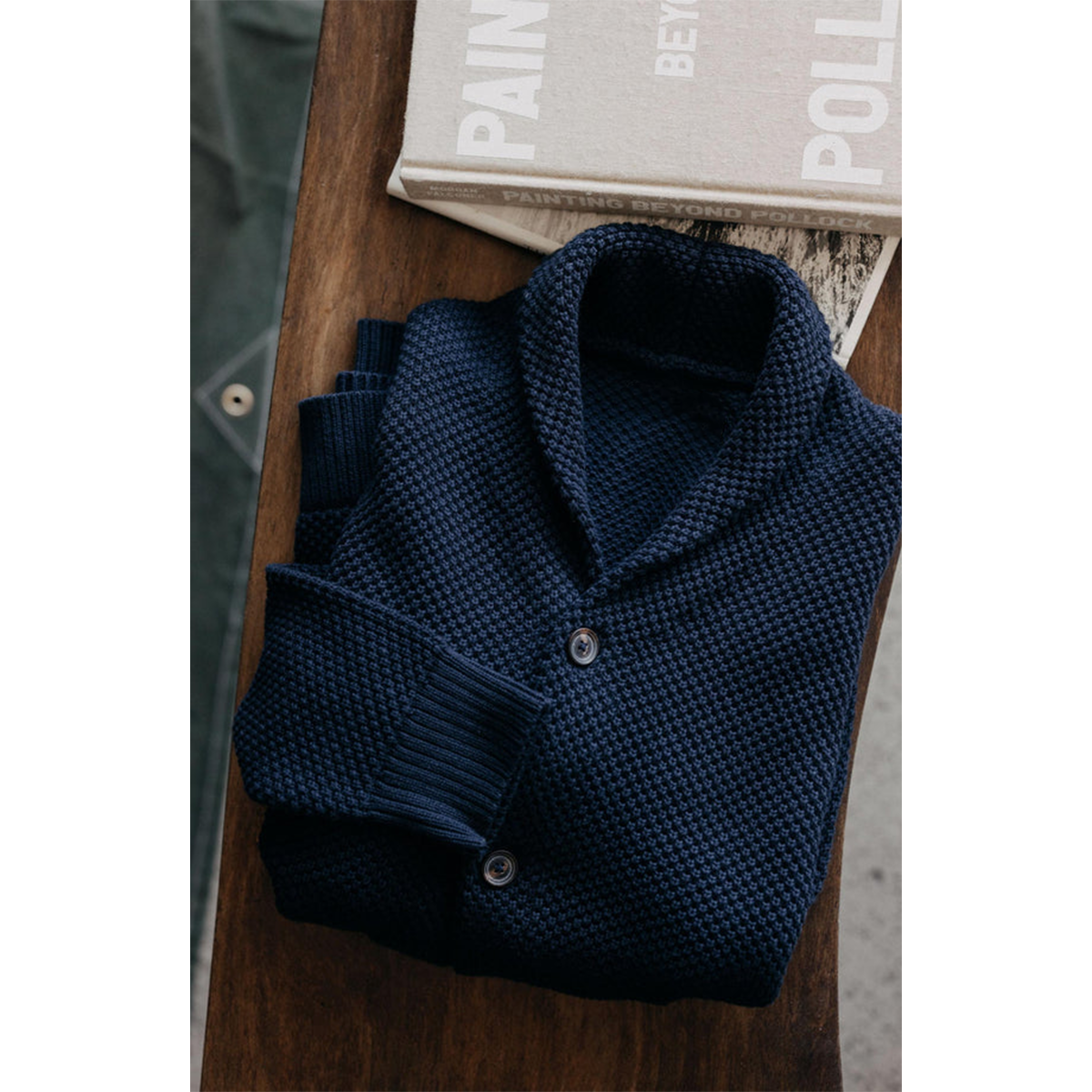 Men's Sweater Pullover Cable Knit Sweater in Natural Don in Dark Navy