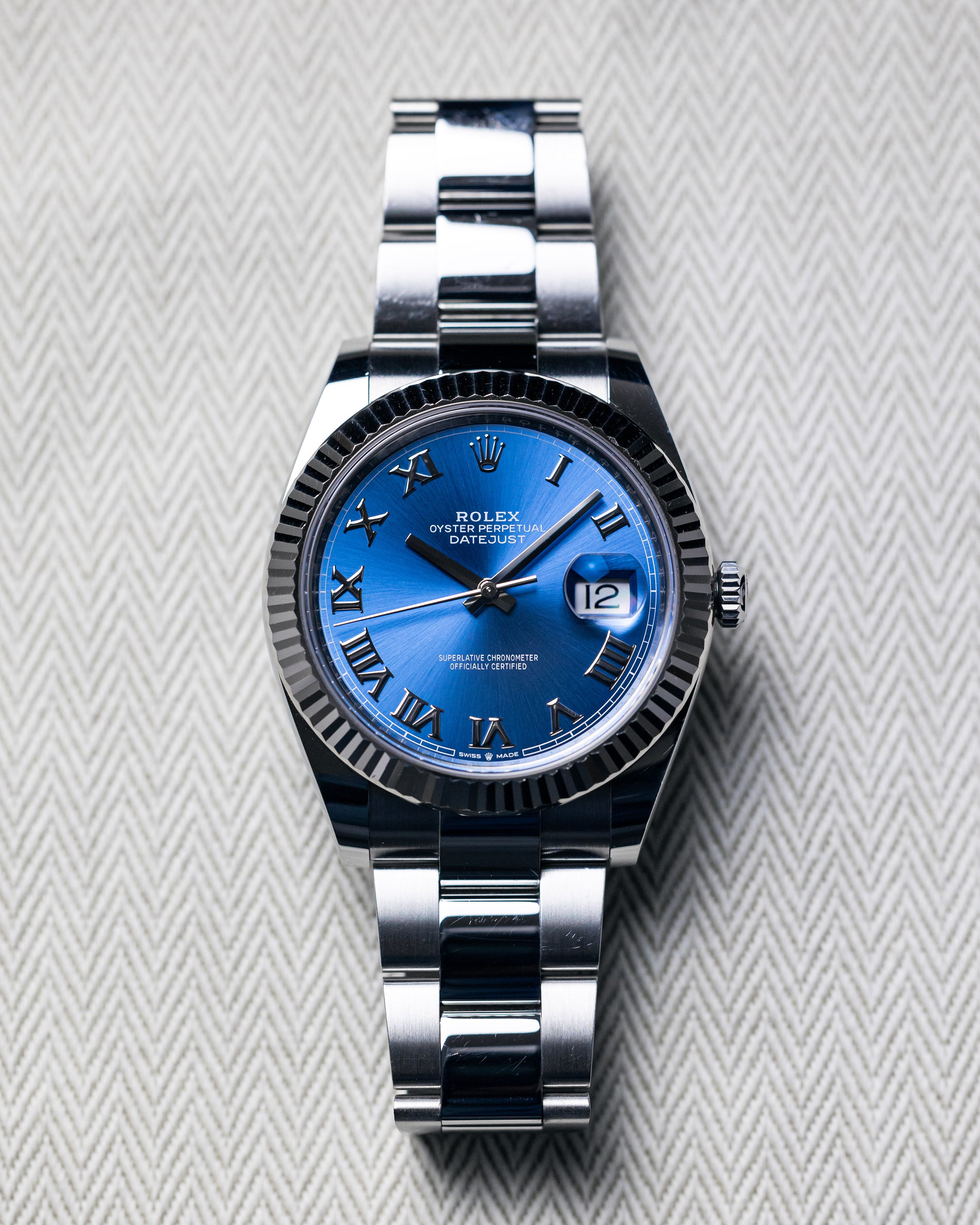 2022 Rolex Datejust 41mm Fluted Bezel, Blue Roman Numeral Dial 126334
