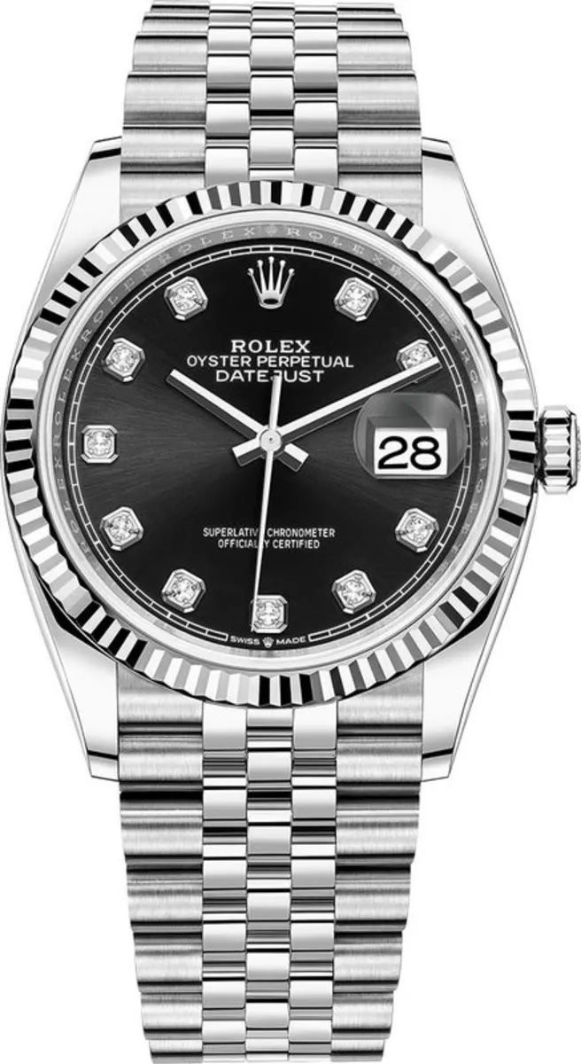 Rolex Datejust 36 Steel & White Gold Black Diamond Dial Women's Watch M126234-0027