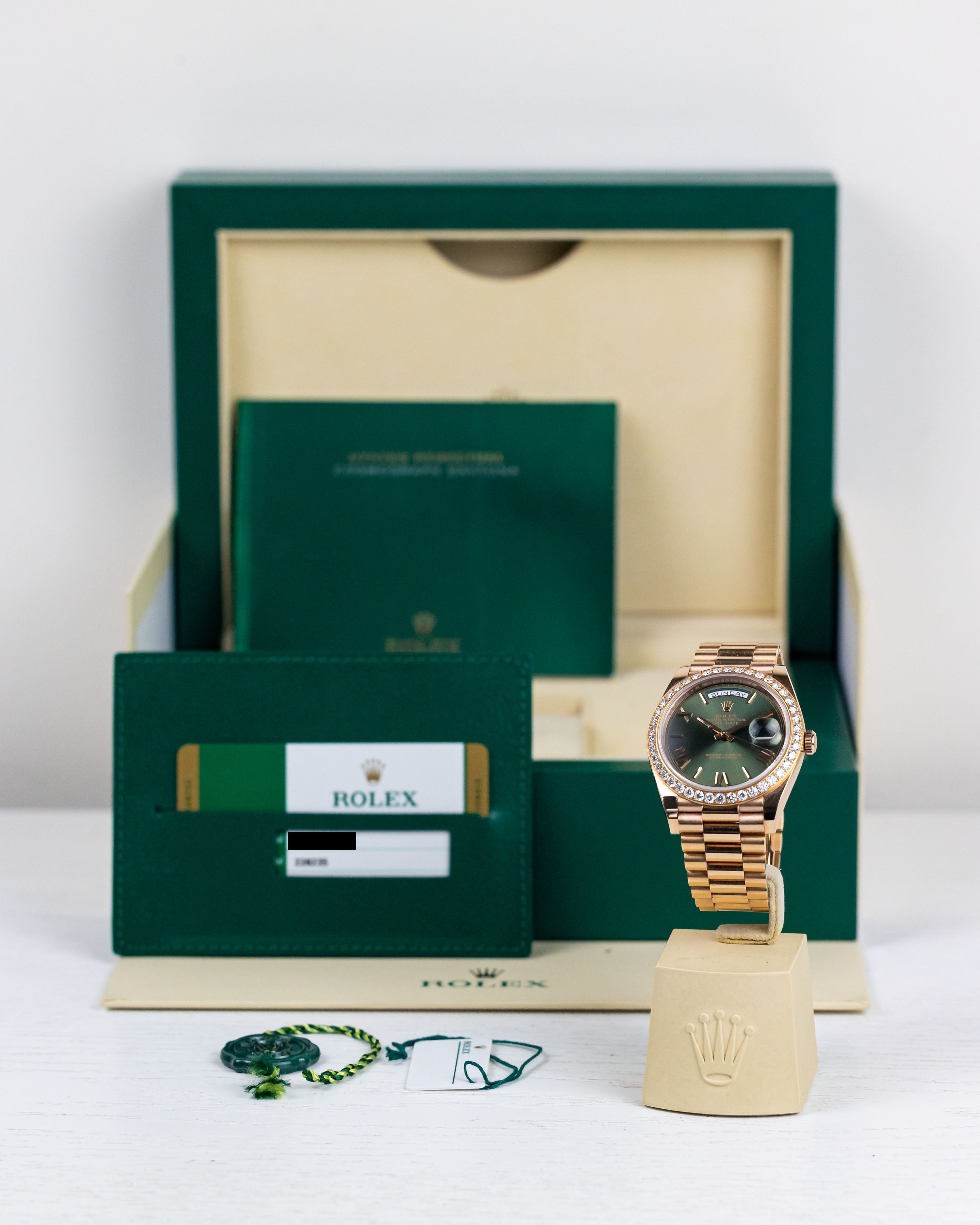 2018 Rolex Day-Date 40 Diamond Rose Gold/Olive Dial228235