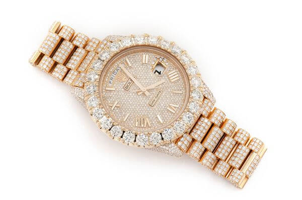 ROLEX DAY-DATE 40MM YELLOW GOLD AUTOMATIC STAINLESS STEEL WATCH FULL ICED MOISSANITE 23.00CT