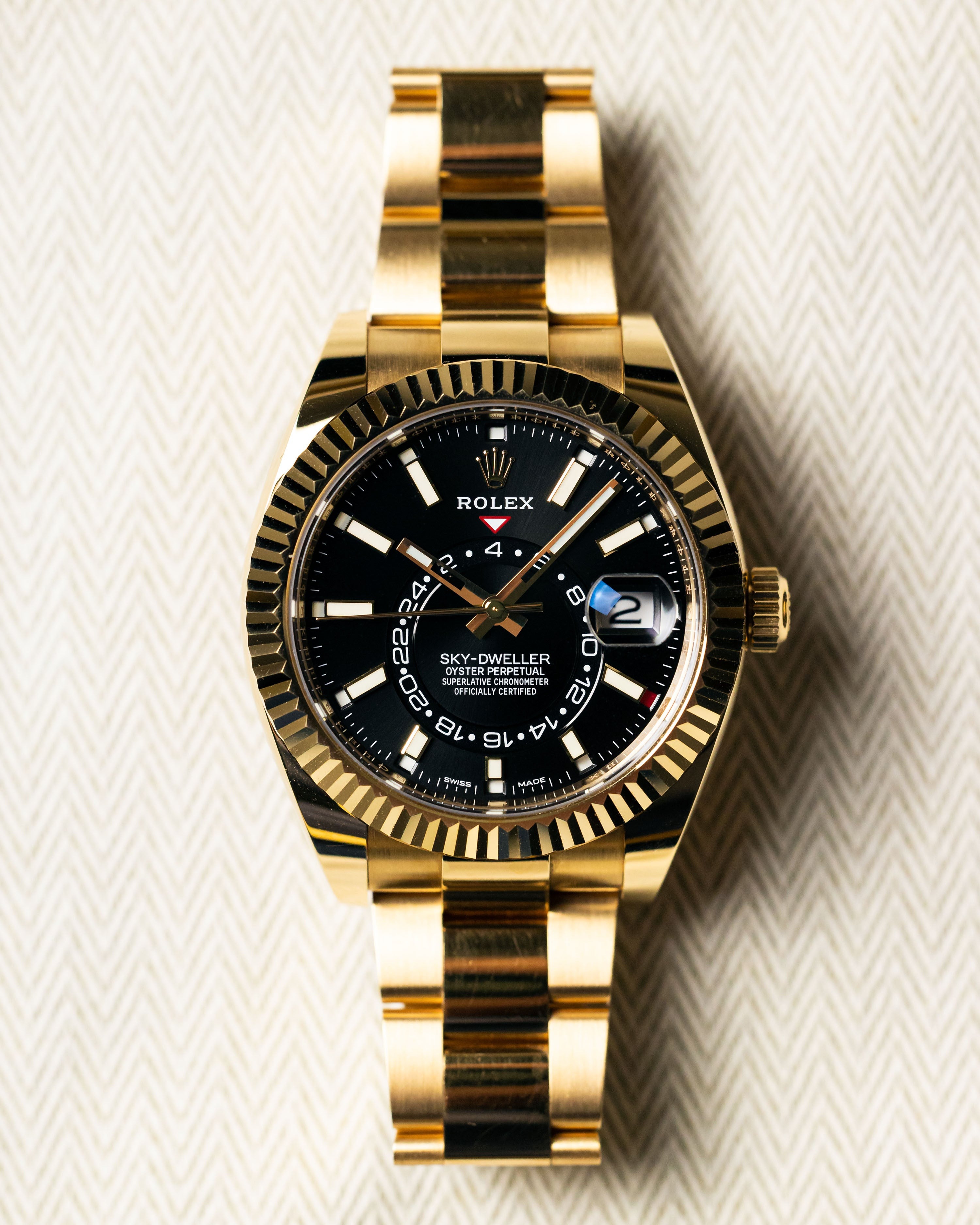 Rolex Sky-Dweller, 42mm, 18k Yellow Gold, Stainless Steel, Black Dial, 330933