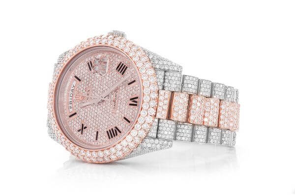 ICED OUT ROLEX FOR SALE DAY-DATE 40MM AUTOMATIC WATCH TWO TONE MOISSANITE 23.43ctw