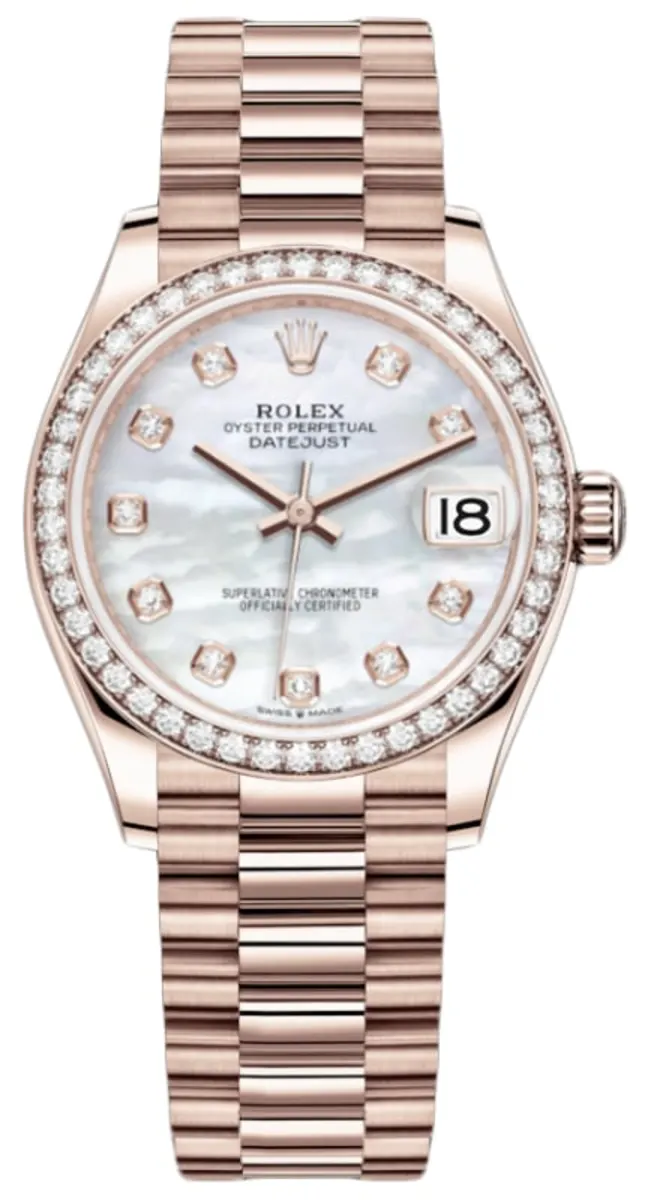 Rolex Datejust 31 Everose Gold Mother-of-Pearl Diamond Dial Diamond Bezel Women's Watch M278285RBR-0005