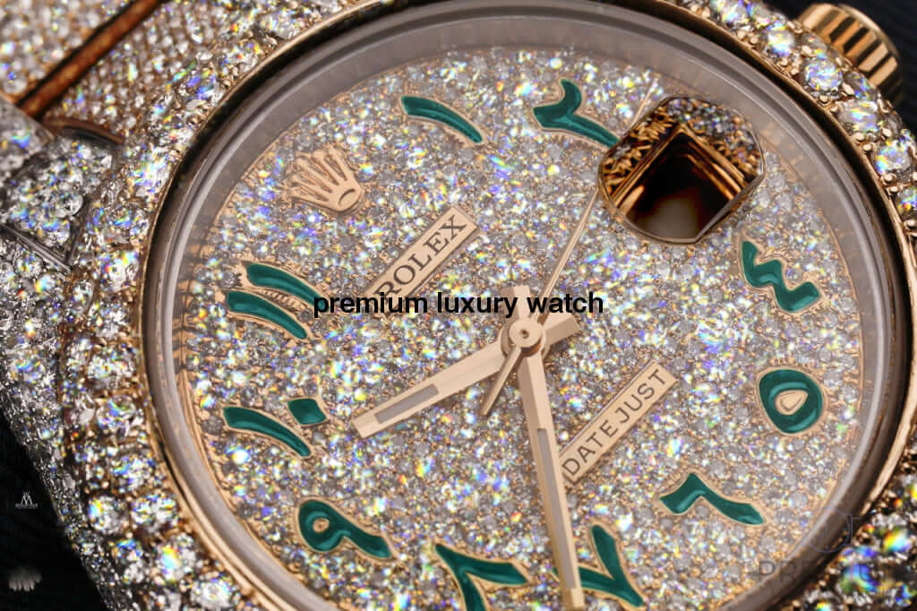 Rolex Datejust 41MM Turquoise Arabic Script Dial Stainless Steel and Moissanite Iced Out Watch