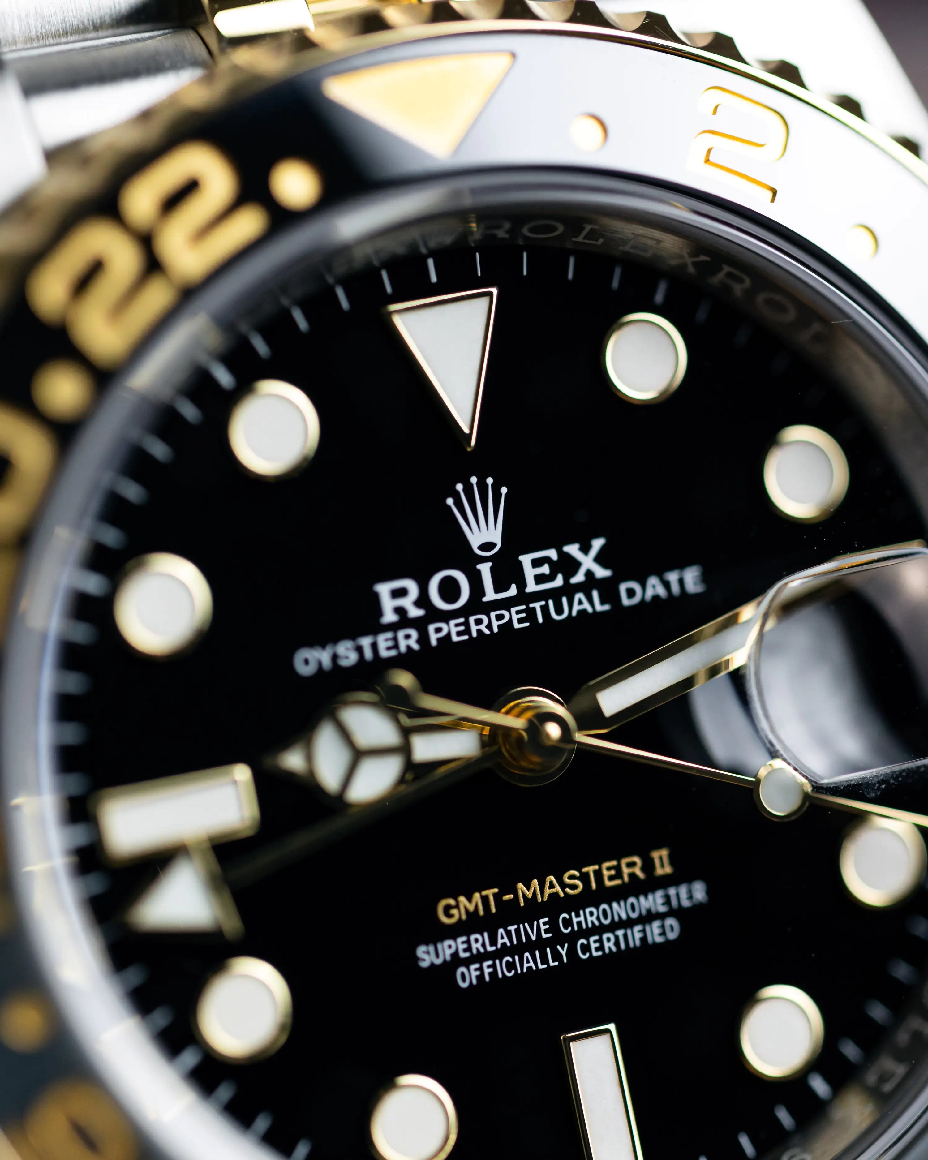 Rolex GMT Master ll Yellow Gold and Stainless Steel Black Dial Jubilee Bracelet Men's Watch M126713GRNR-0001